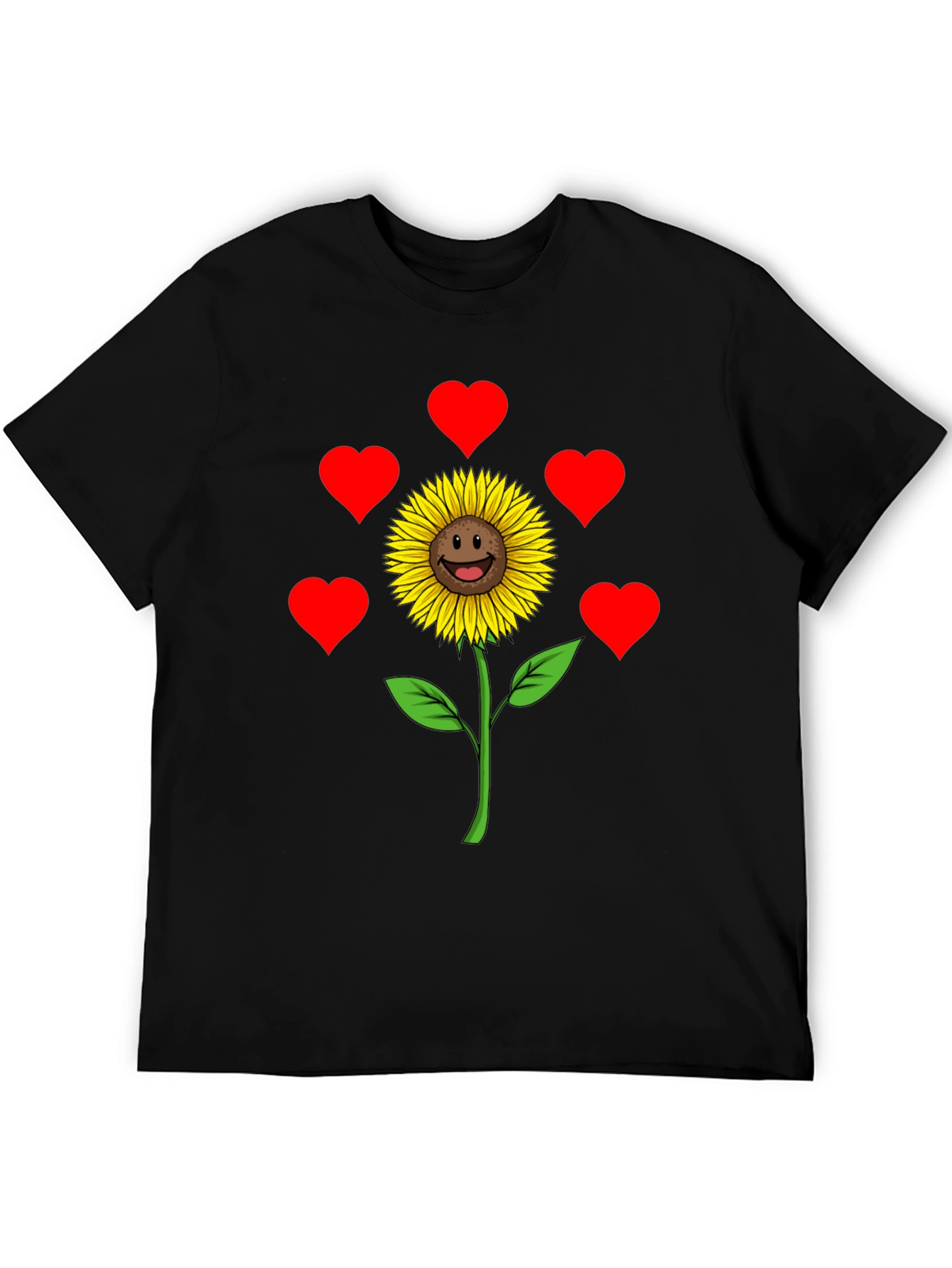 Black Sunflower Heart Graphic Tee - Black Casual Shirt view 5