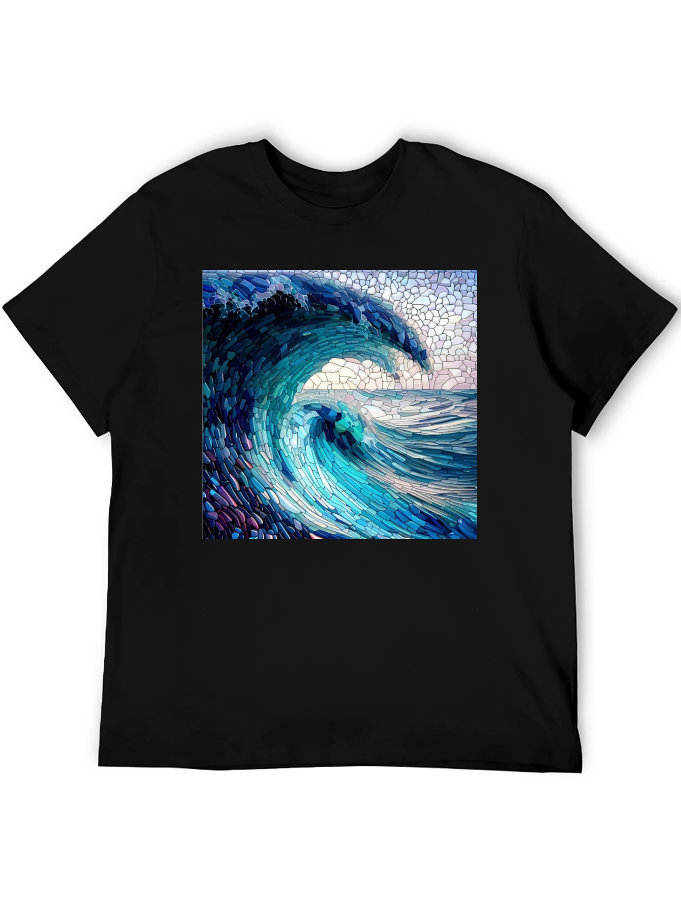 Black Ocean Wave Mosaic Graphic Tee - Unique Design view 5