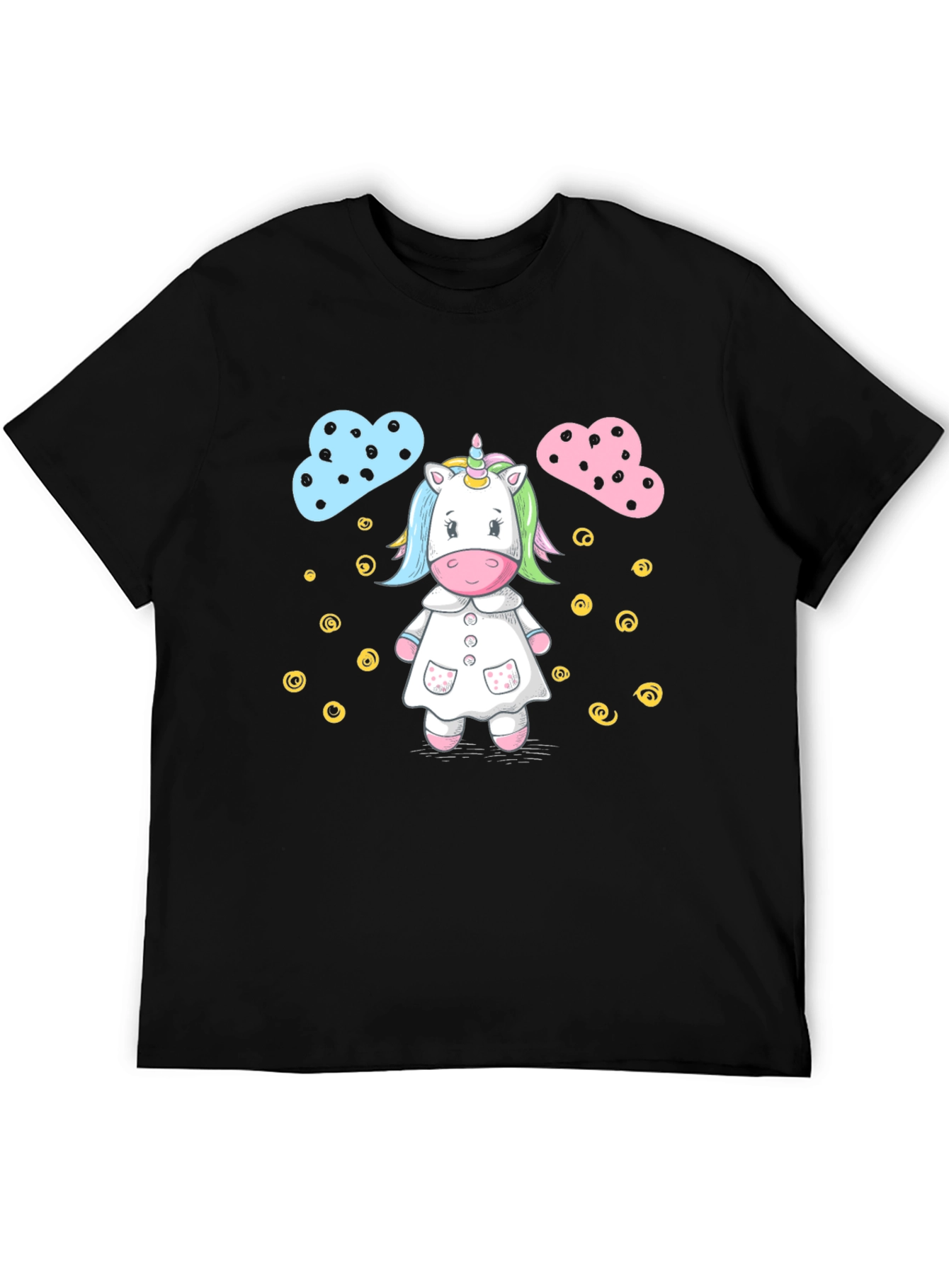 Black Cute Unicorn Cartoon Print Black T-Shirt view 5
