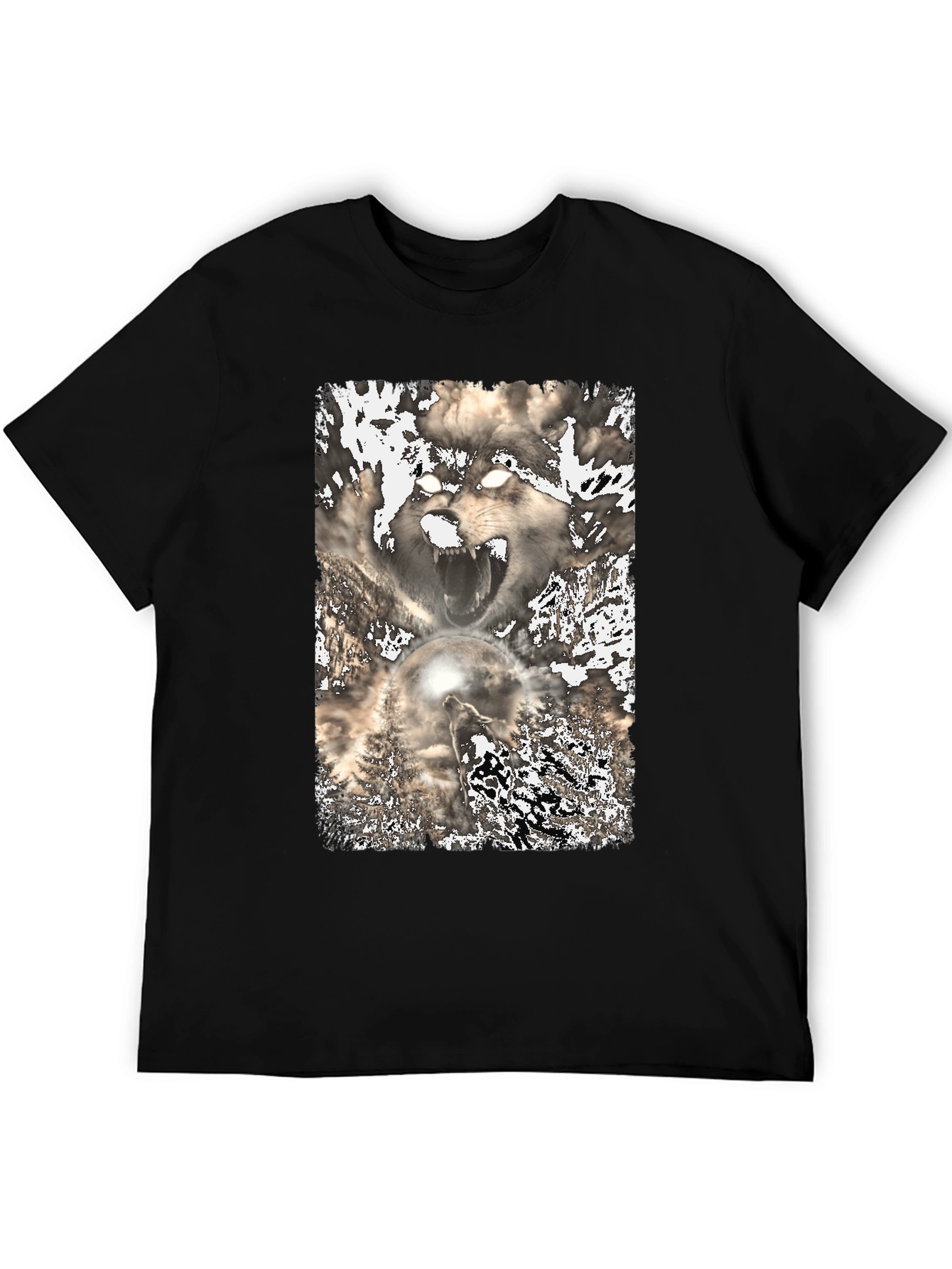 Black Wolf Graphic Print Tee - Black view 5