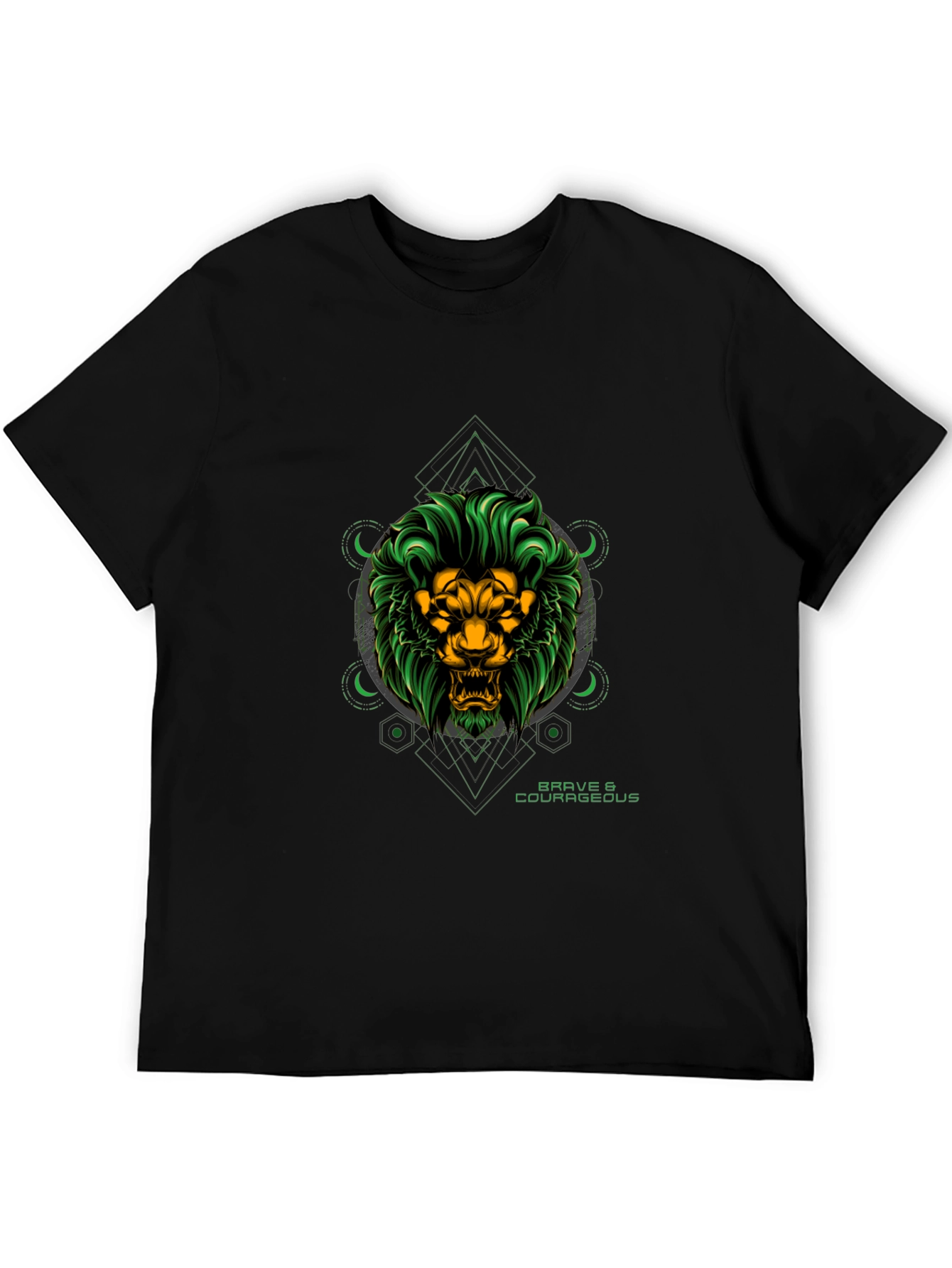 Black Brave Lion Graphic Tee - Black Cotton T-Shirt view 5