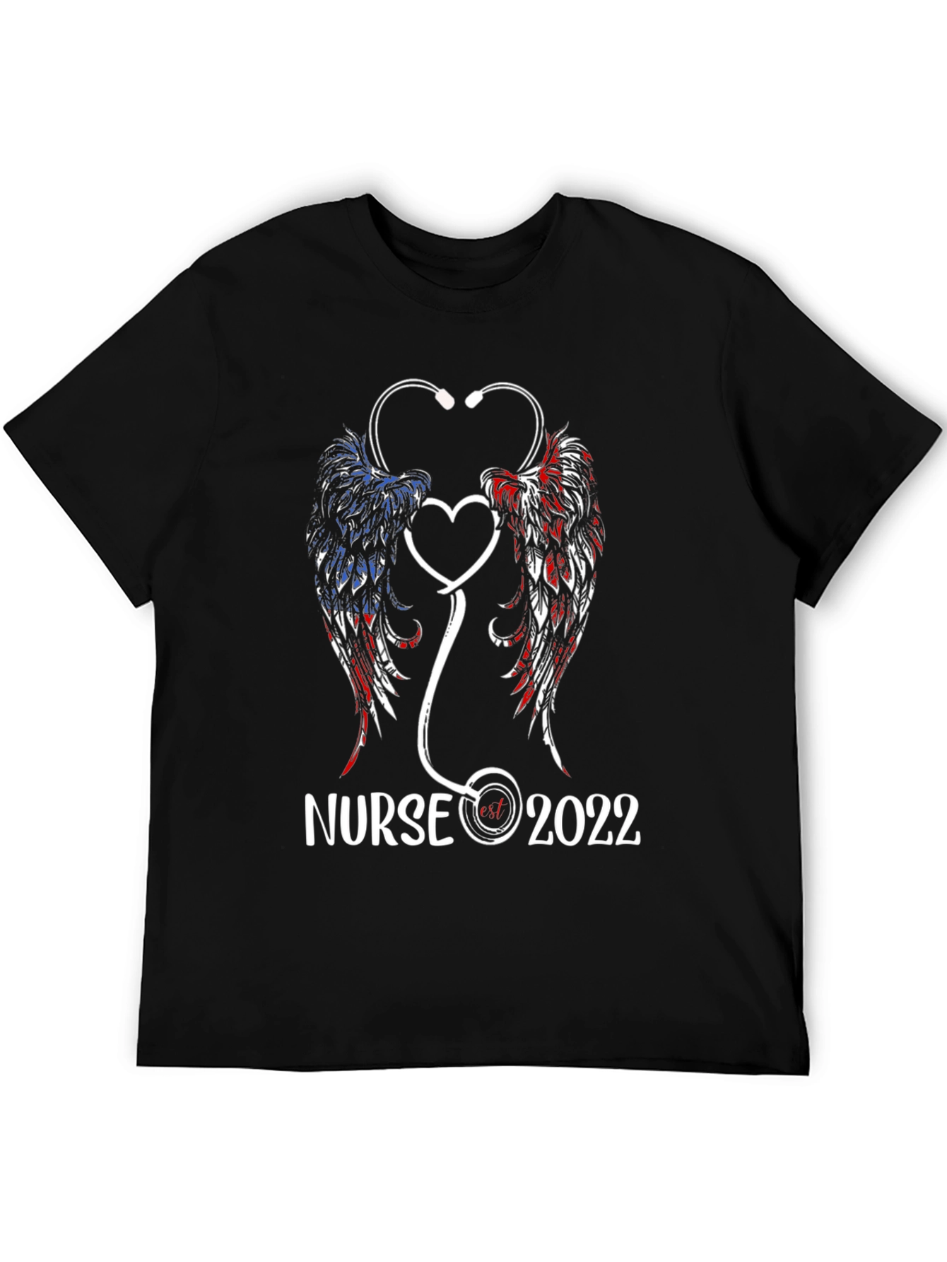 Black Nurse 2022 T-Shirt - Angel Wings Stethoscope Design view 5