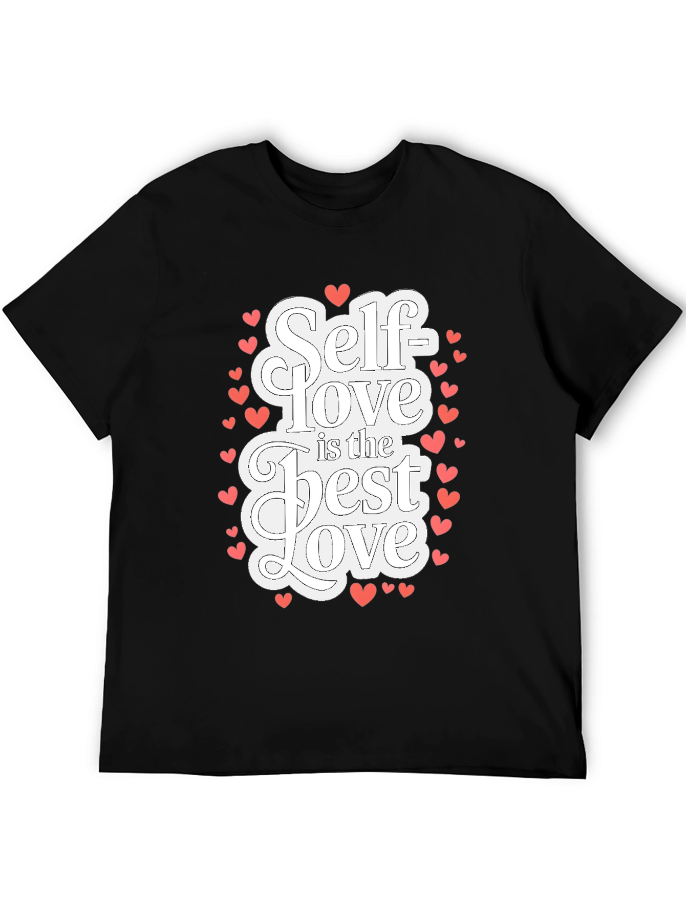 Black Self Love T-Shirt - Black Cotton Tee with Heart Accents view 5