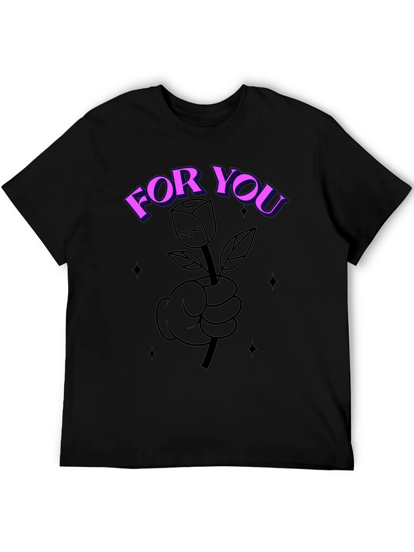 Black Cartoon Rose For You Black T-Shirt view 5