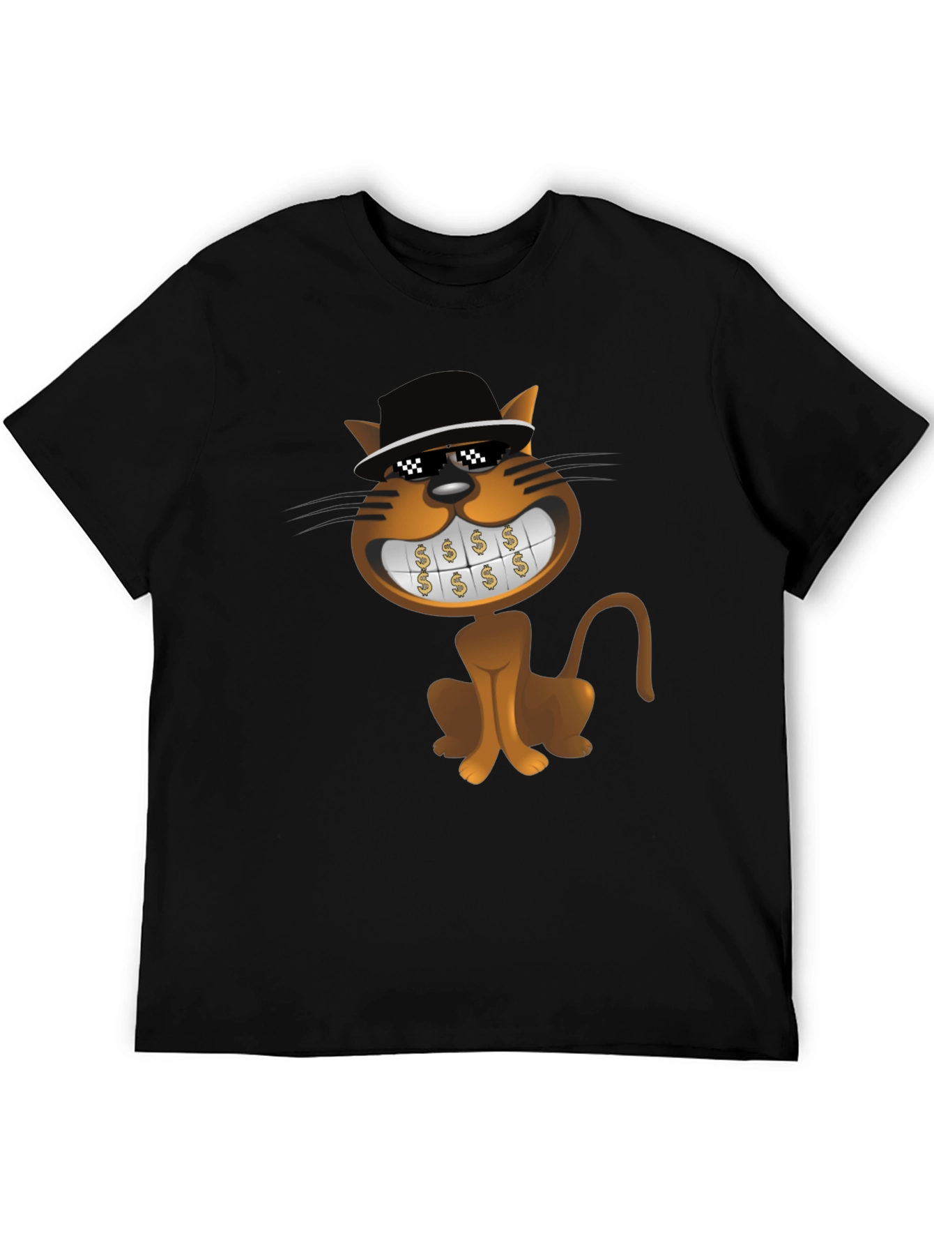 Black Cartoon Cat T-Shirt: Funny Design, Black Tee view 5
