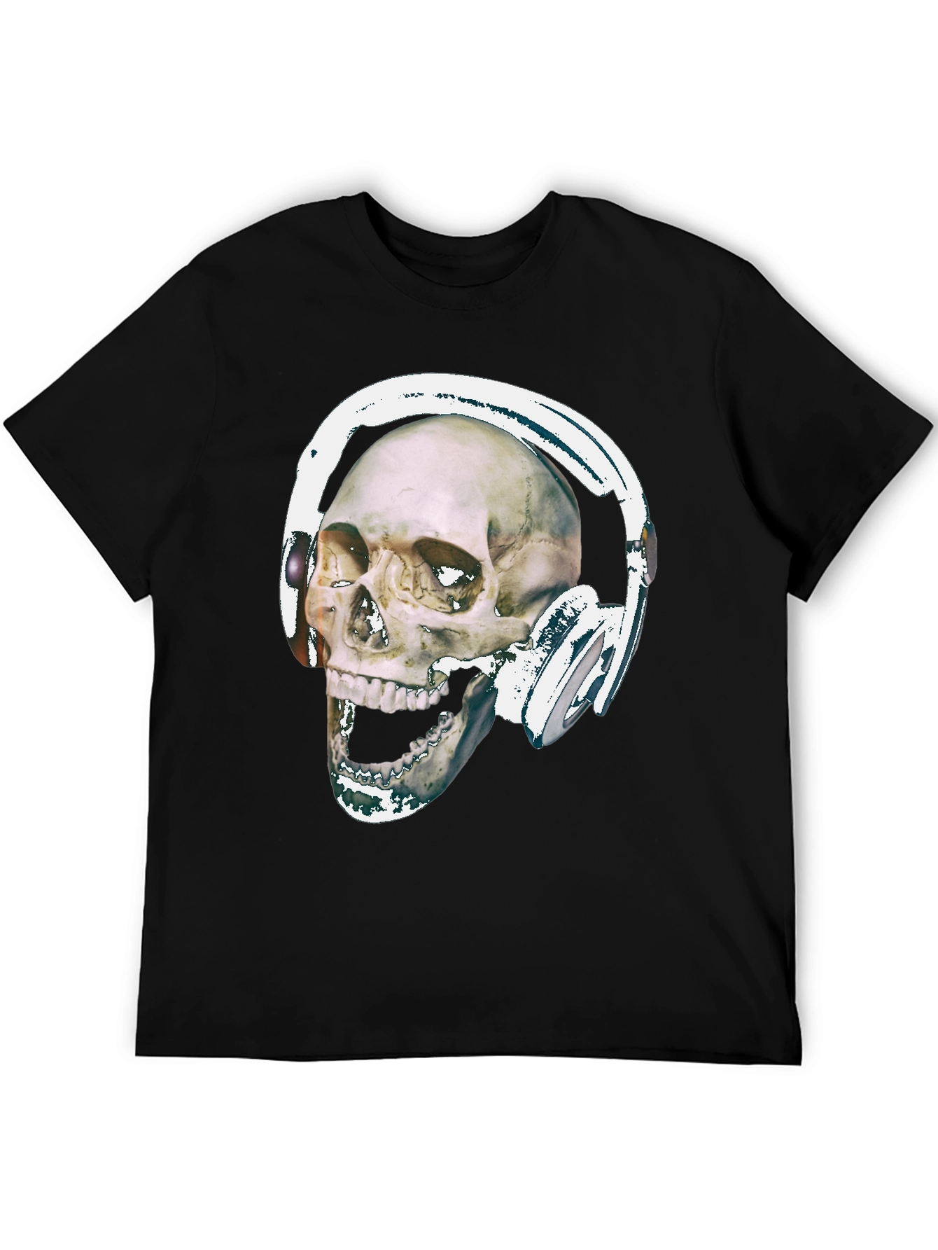 Black Skull With Headphones Graphic Tee - Black Cotton view 5