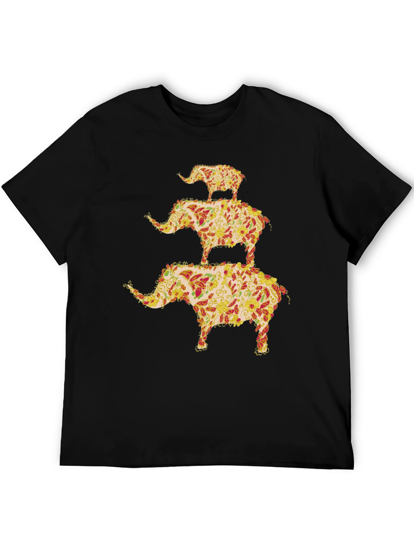 Black Elephant Stack Graphic Tee - Unique Men's Black T-Shirt view 5