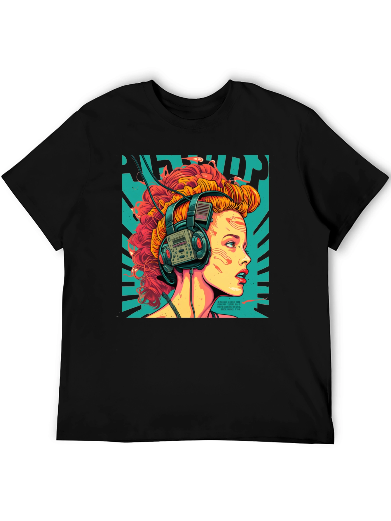 Black Retro Headphones Graphic T-Shirt view 5