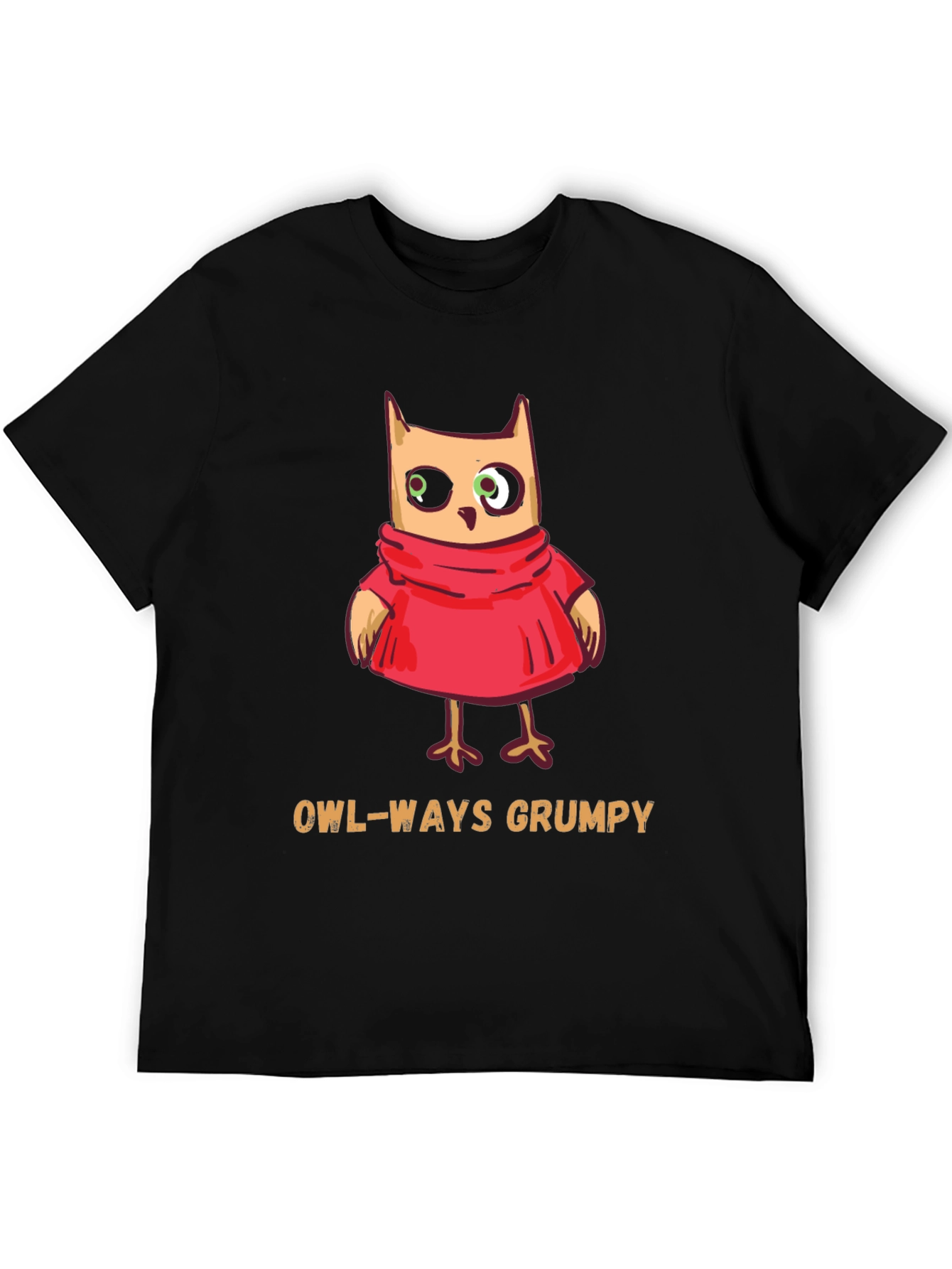 Black Owl-Ways Grumpy T-Shirt - Funny Cartoon Owl Tee view 5