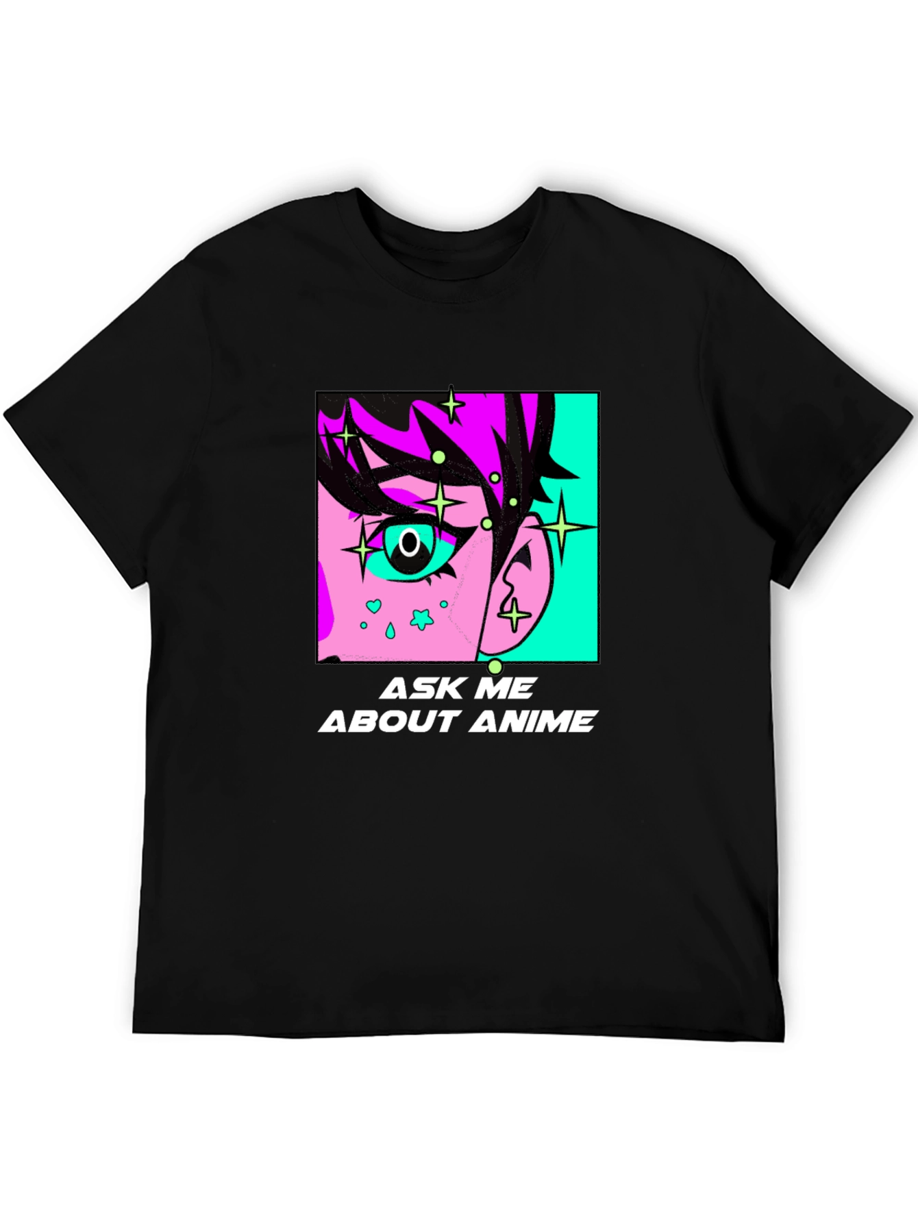 Black Ask Me About Anime Graphic Tee - Black Cotton T-Shirt view 5