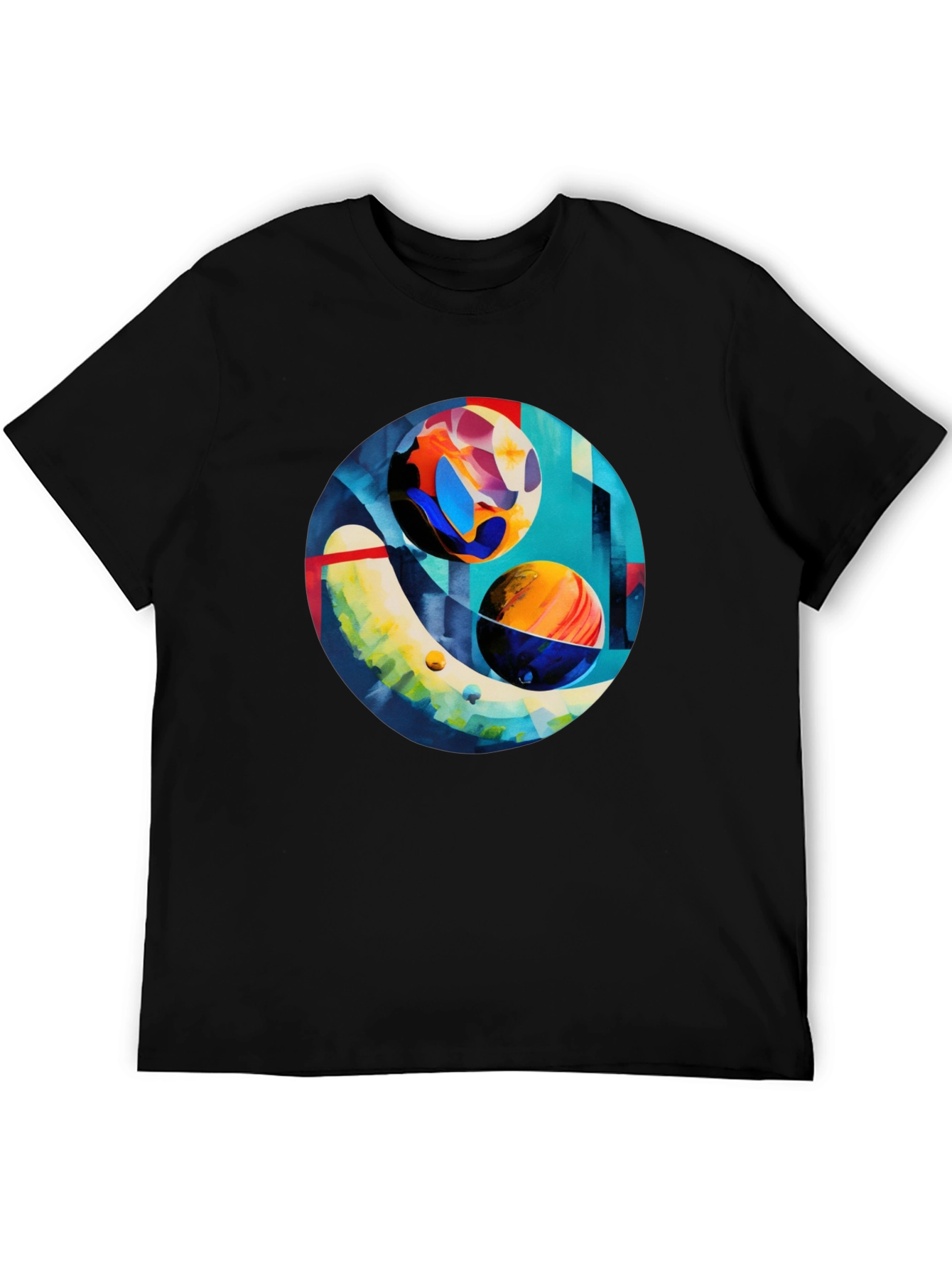 Black Abstract Planet Art Print Black T-Shirt view 5