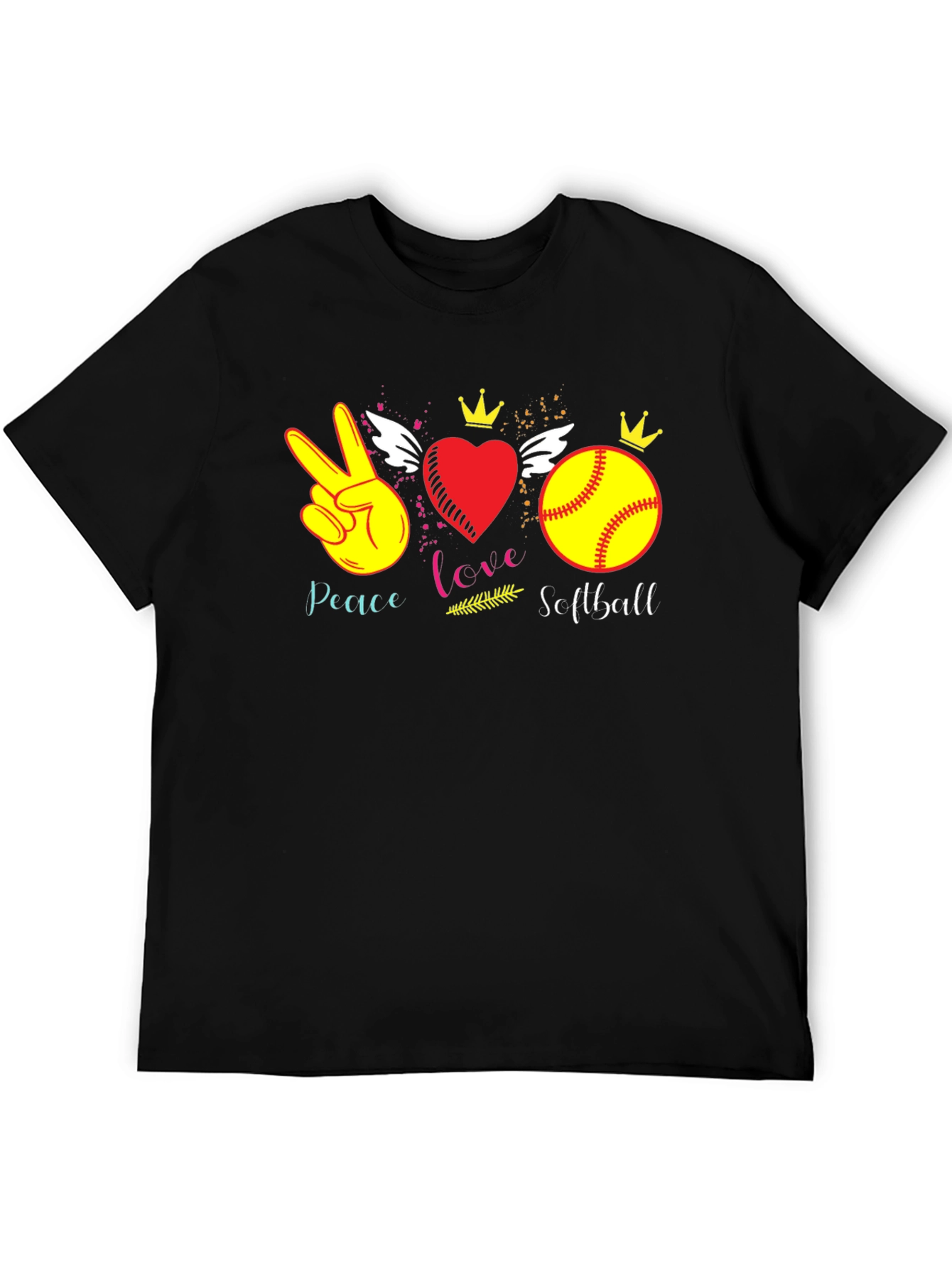 Black Peace Love Softball T-Shirt view 5