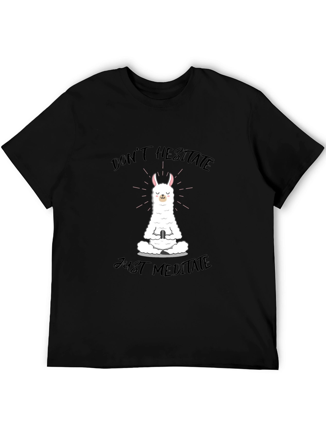 Black Meditating Llama Graphic Tee - Don't Hesitate, Just Meditate view 5
