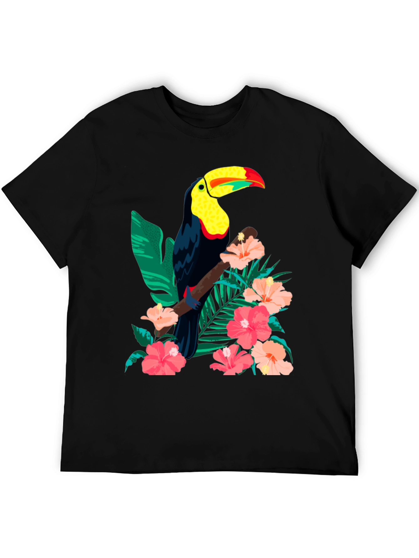 Black Toucan & Floral Print Black T-Shirt view 5