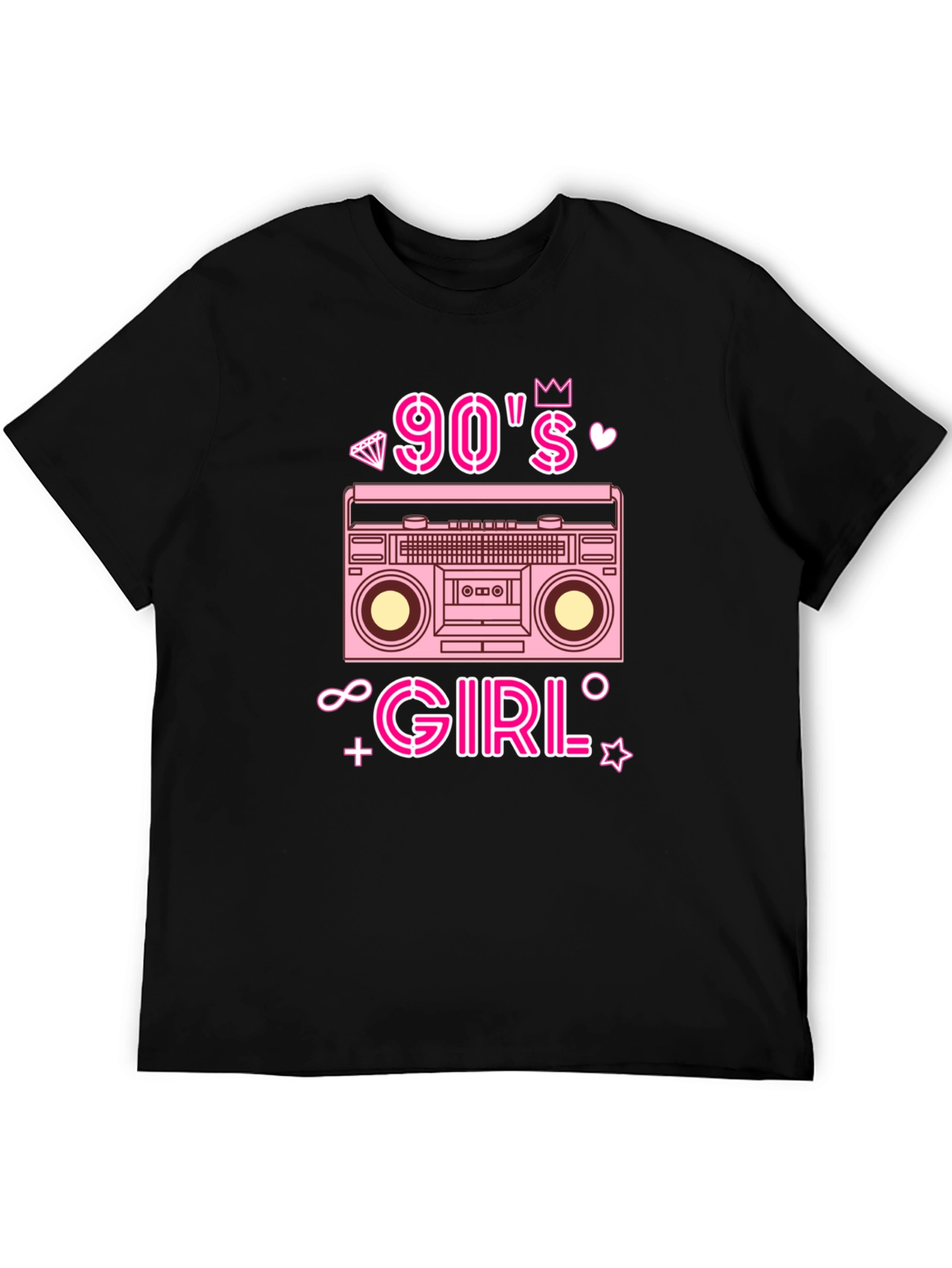 Black 90s Girl Retro Boombox Graphic Tee - Black T-Shirt view 5