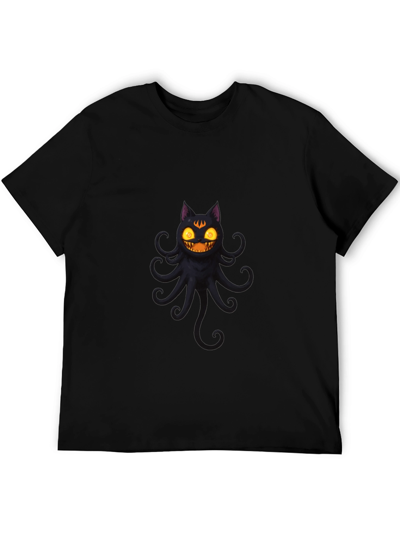 Black Spooky Cat Octopus Black T-Shirt view 5