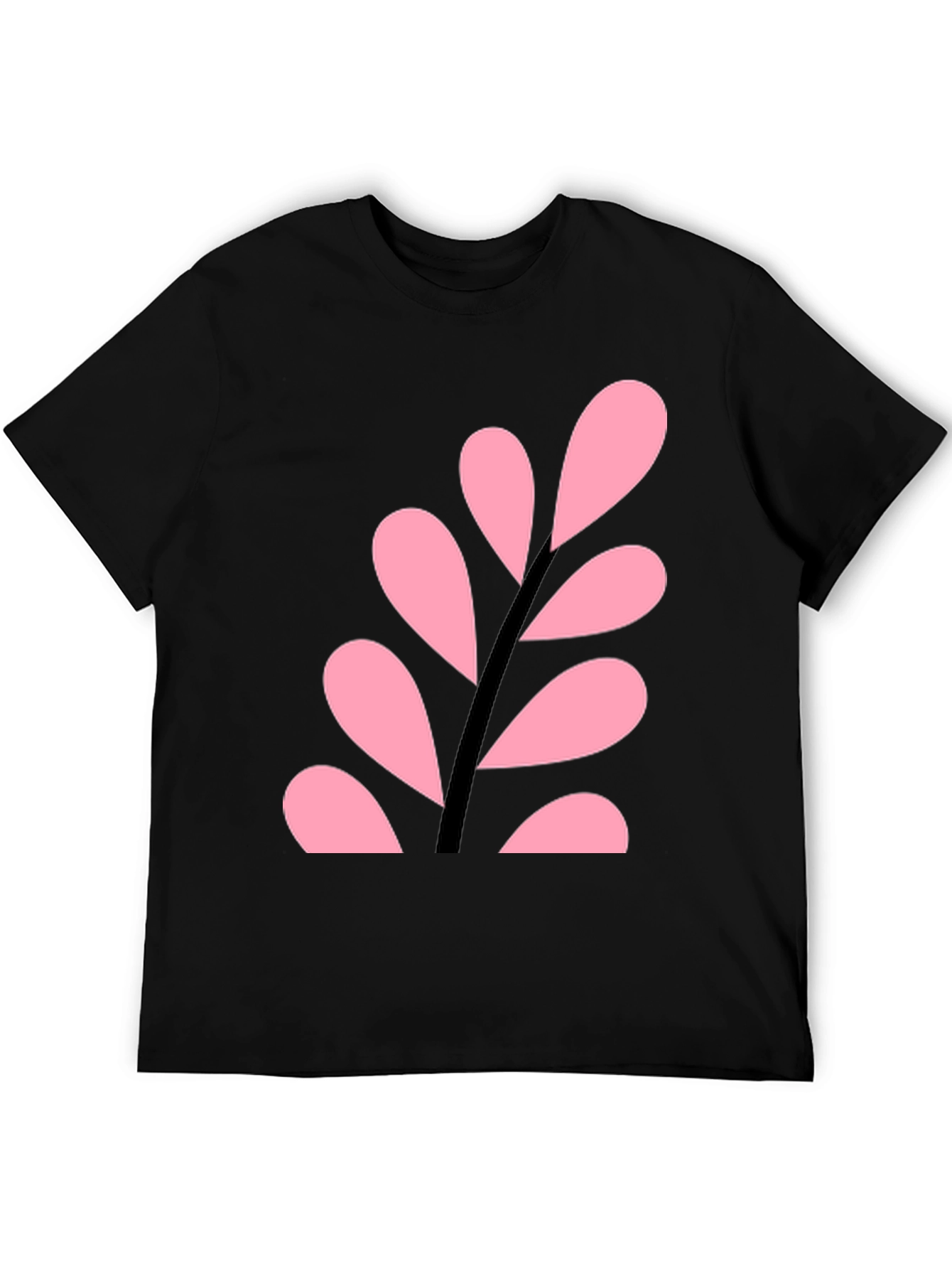 Black Pink Leaf Design Black T-Shirt view 5