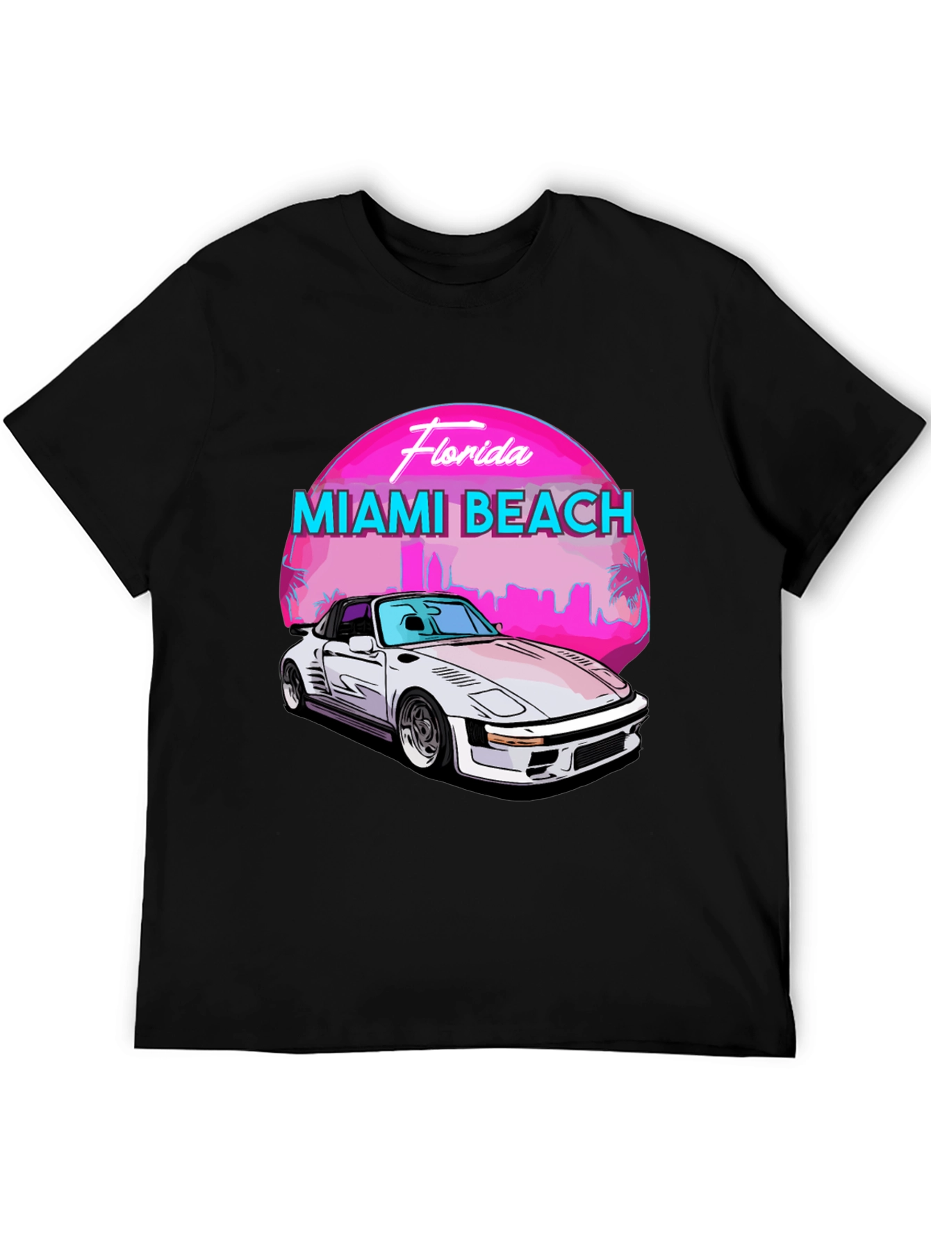 Black Miami Beach Florida T-Shirt - Retro Car Design view 5