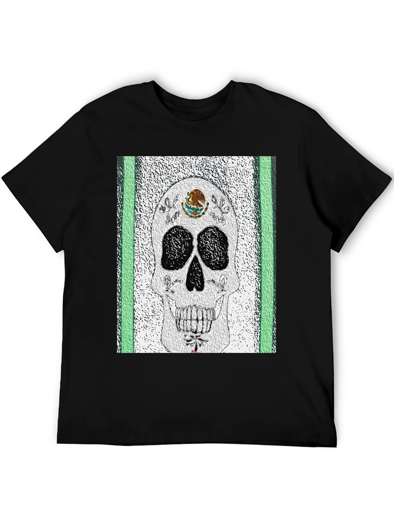 Black Mexican Flag Sugar Skull T-Shirt view 5
