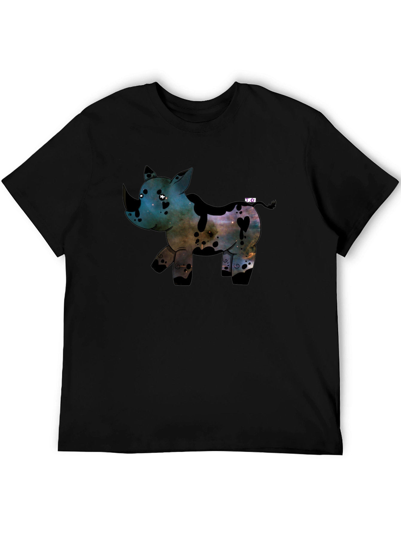 Black Galaxy Rhino Graphic Tee - Black Cotton T-Shirt view 5