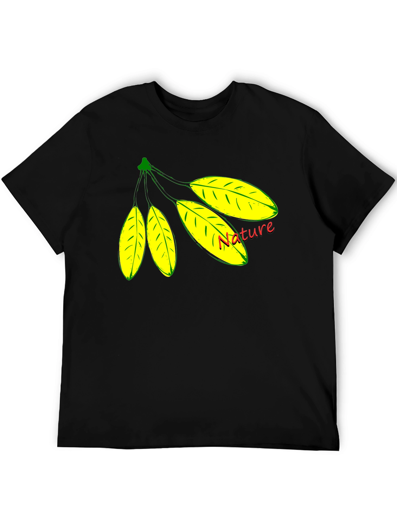 Black Nature Leaf Design Black T-Shirt view 5