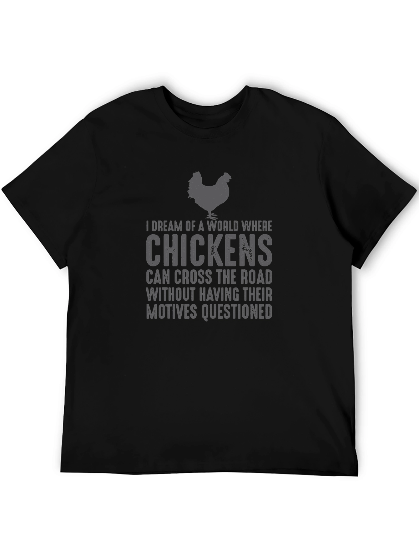 Black Chicken Road Crossing T-Shirt - Funny Graphic Tee view 5
