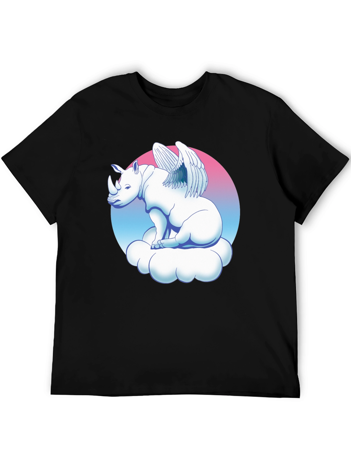 Black Winged Rhino on Cloud Graphic Tee - Black view 5