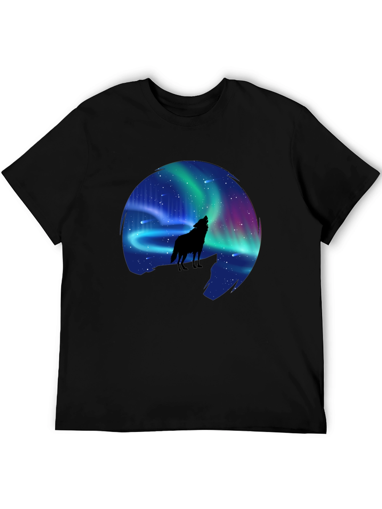 Black Wolf Aurora Borealis Graphic T-Shirt view 5