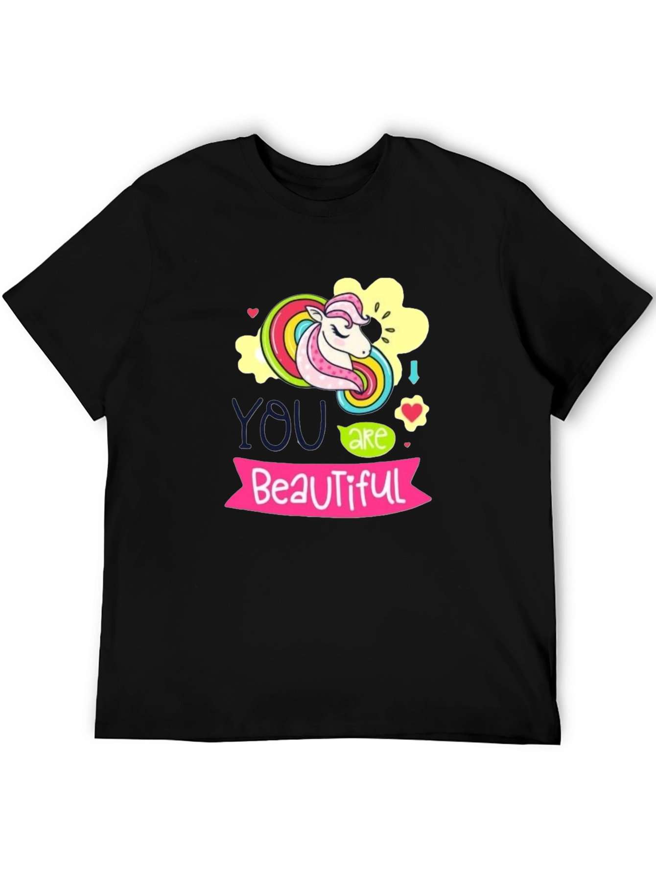 Black Unicorn "You are Beautiful" Black T-Shirt view 5