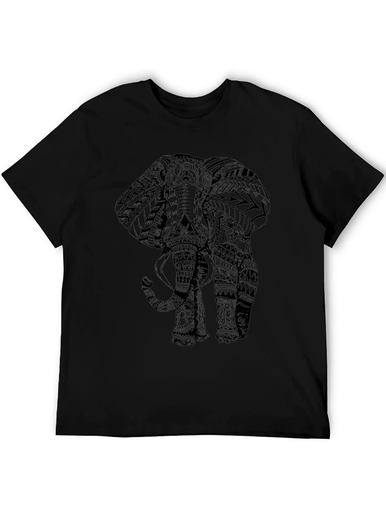 Black Tribal Elephant Print Black Tee Shirt view 5