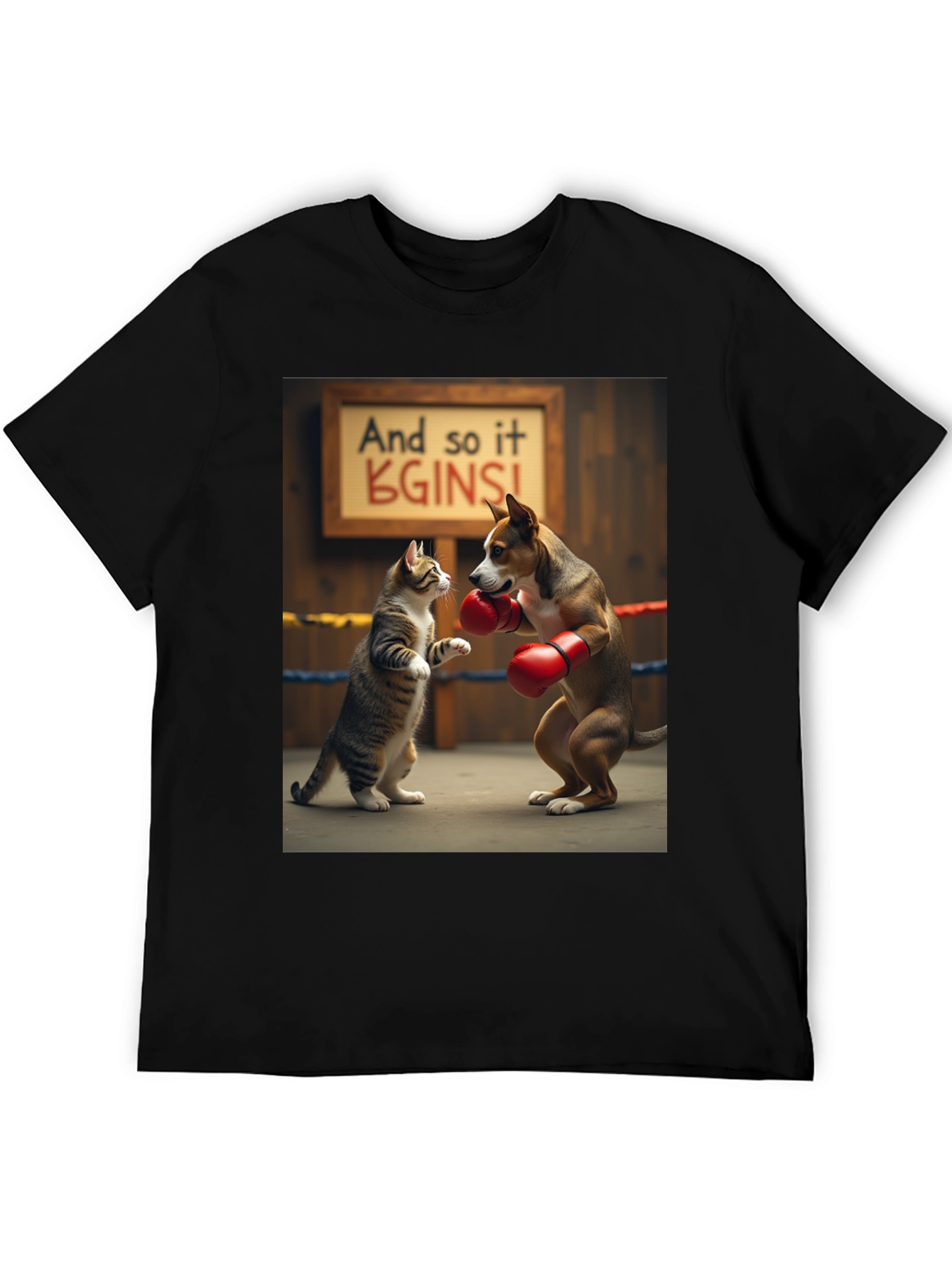 Black Boxing Cat and Dog Graphic Tee view 5