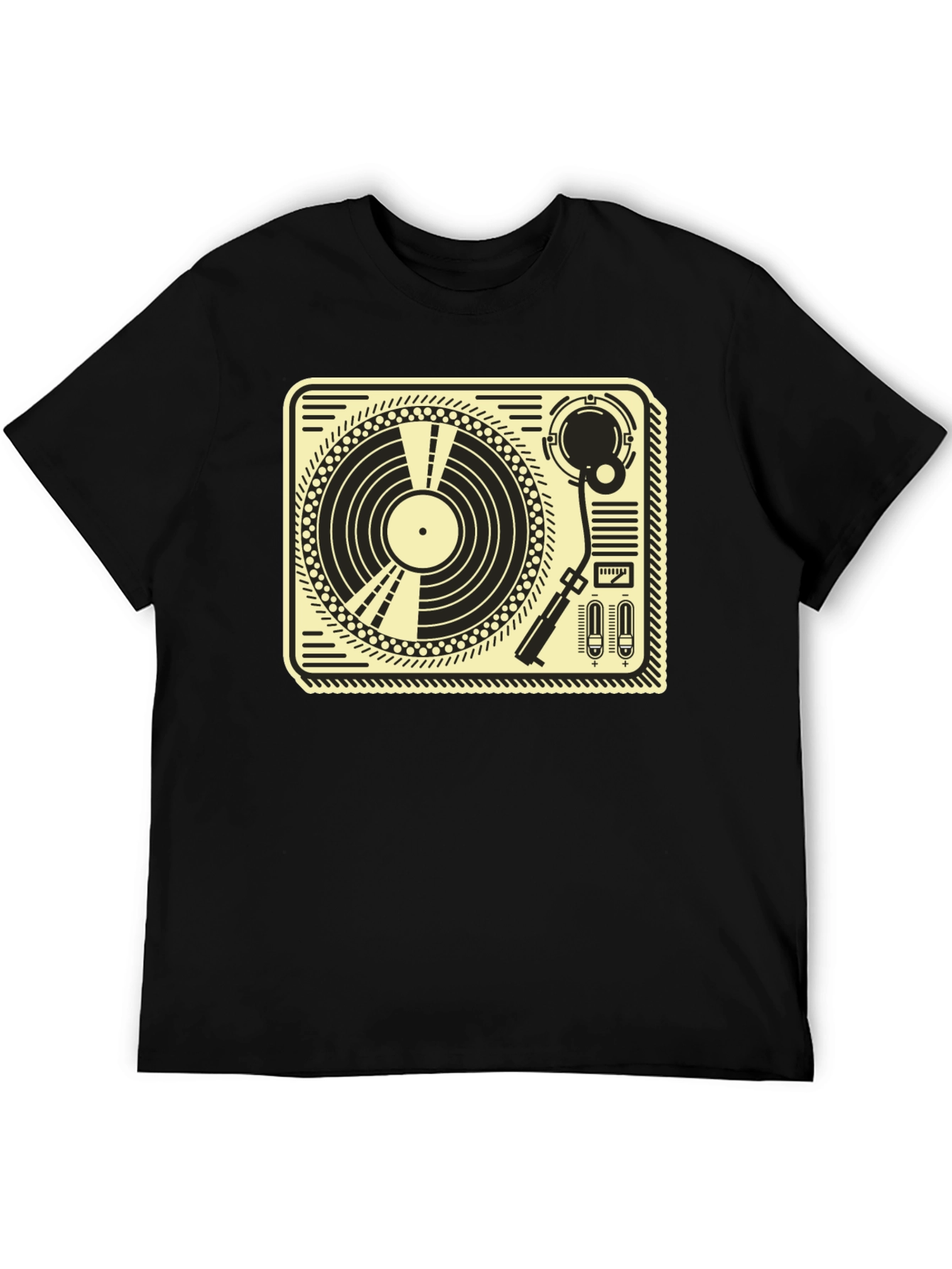 Black Retro Turntable Graphic Tee - Black Cotton T-Shirt view 5
