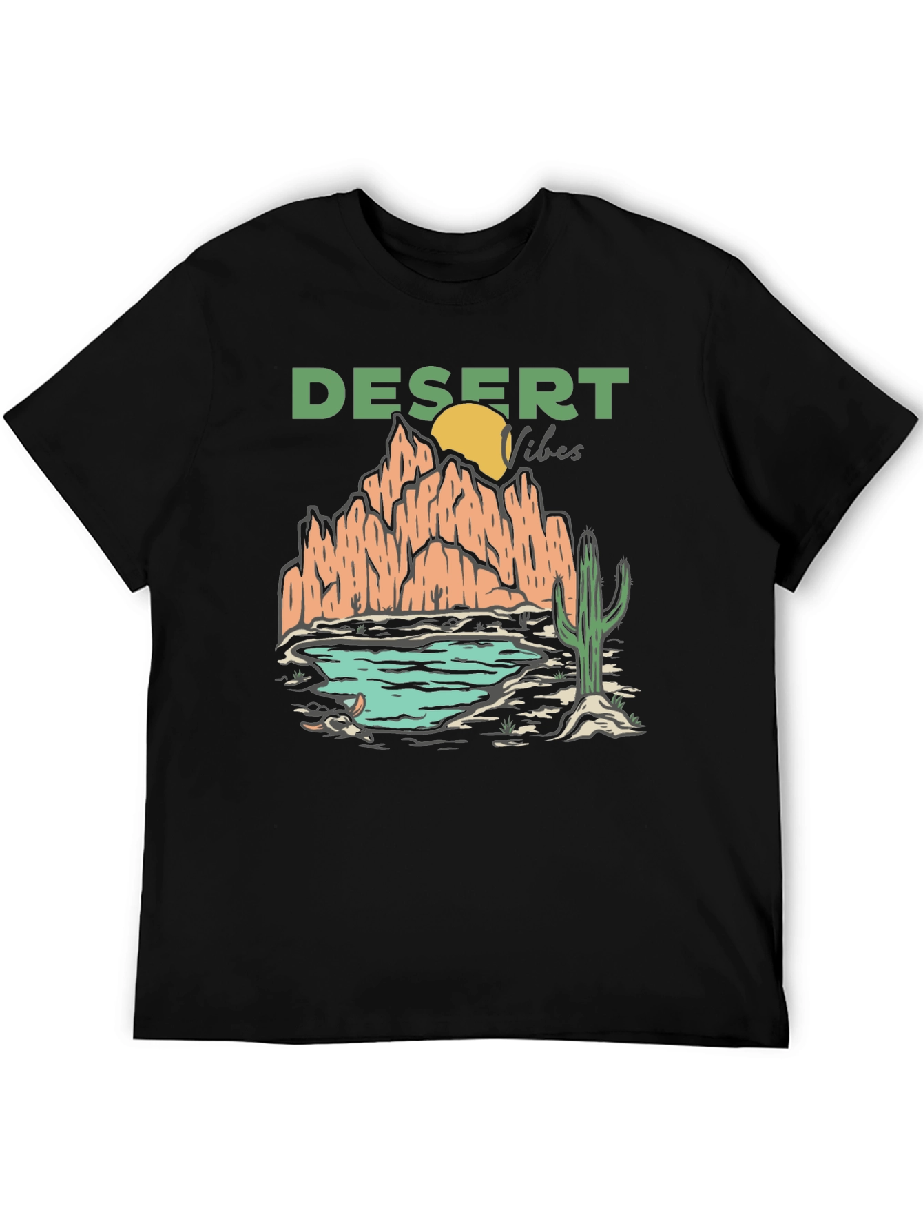 Black Desert Vibes Graphic T-Shirt - Black Cotton Tee view 5