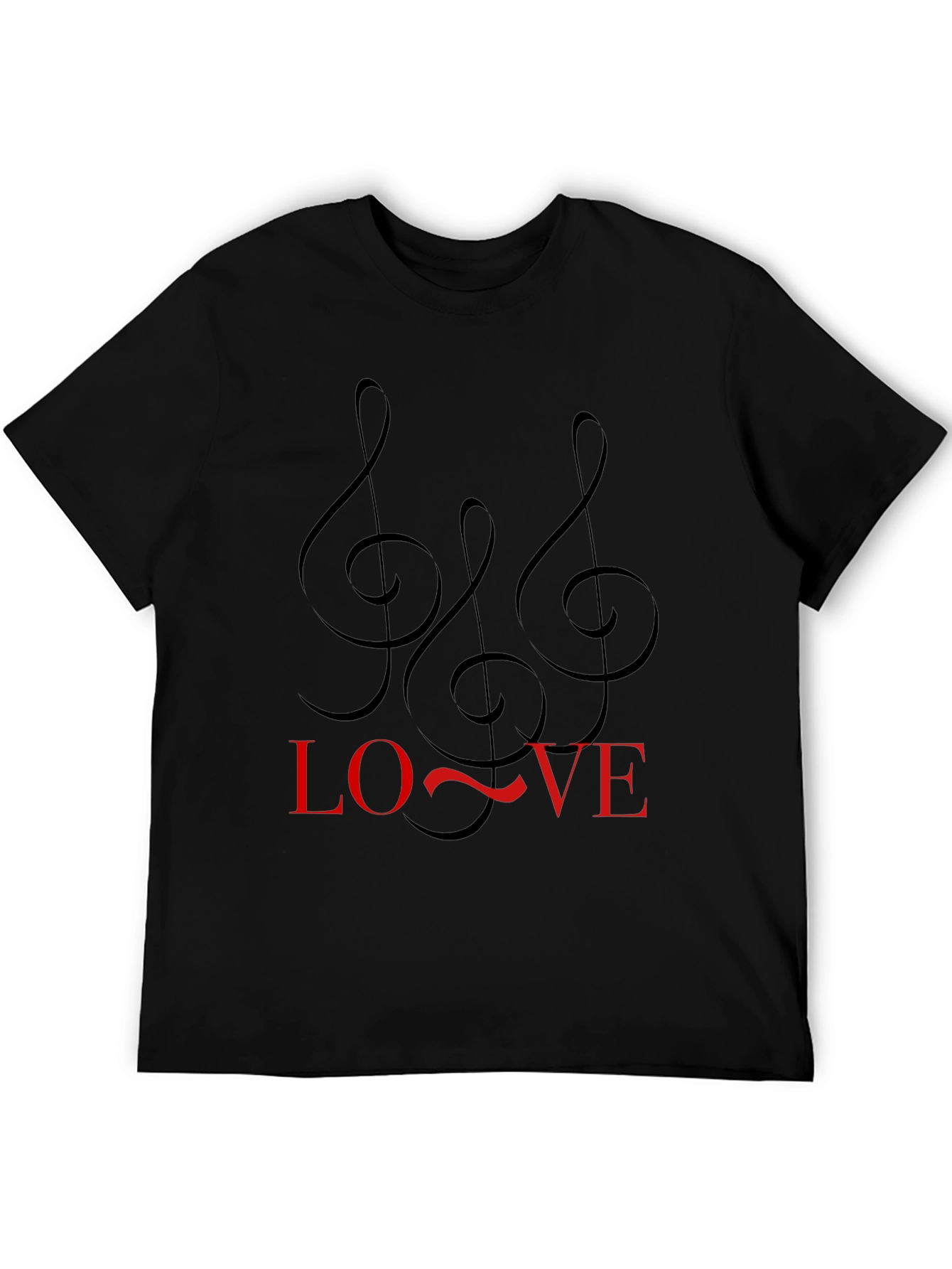 Black Music Lover Black Tee with Treble Clef Design view 5