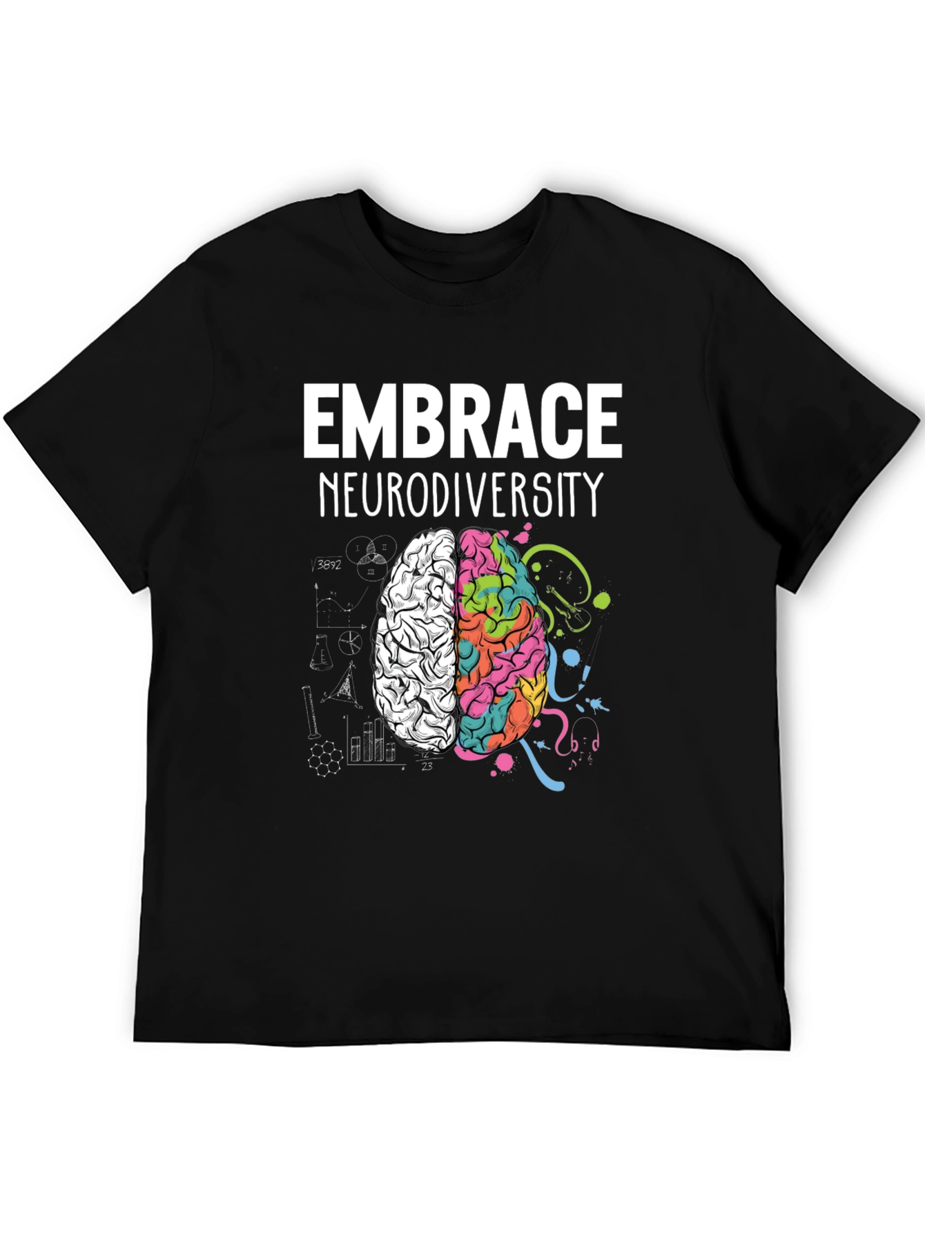 Black Embrace Neurodiversity Brain Graphic Tee view 5