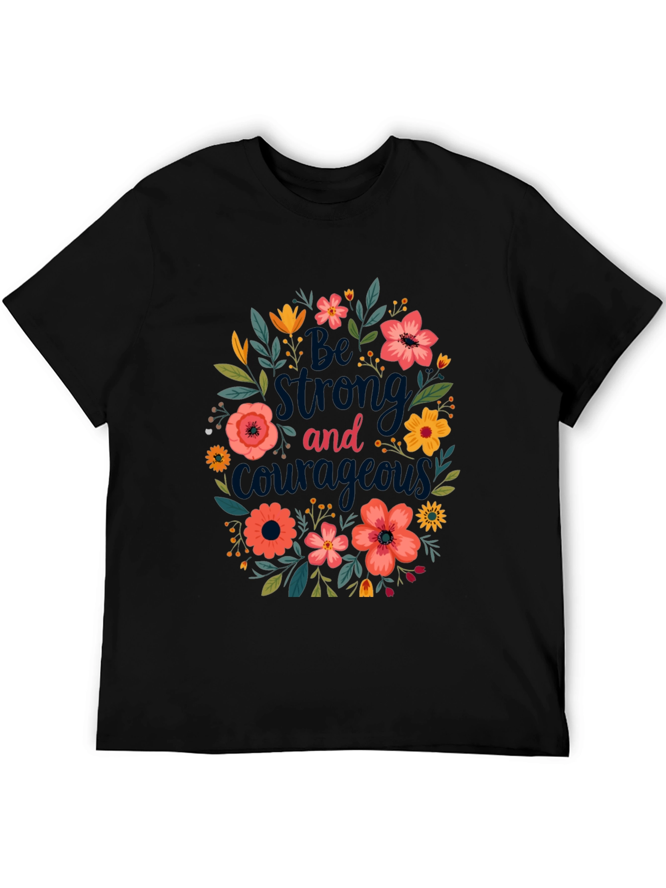 Black Floral 'Be Strong and Courageous' Graphic Tee - Black view 5