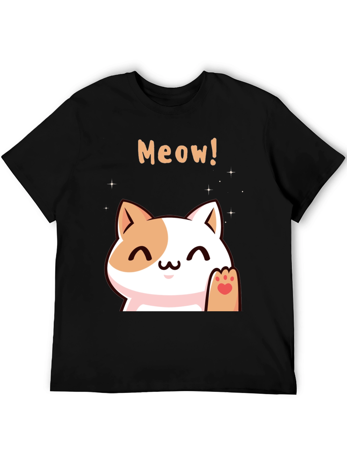 Black Cute Meow Cat Black T-Shirt view 5