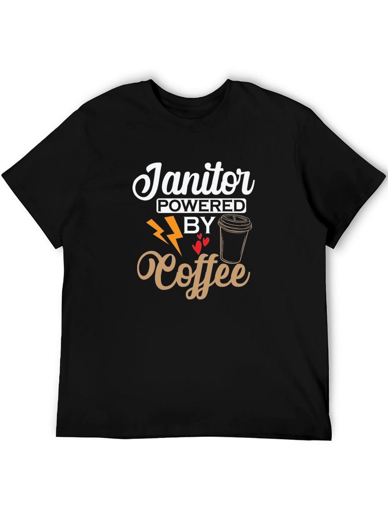 Black Janitor Powered By Coffee Black T-Shirt view 5