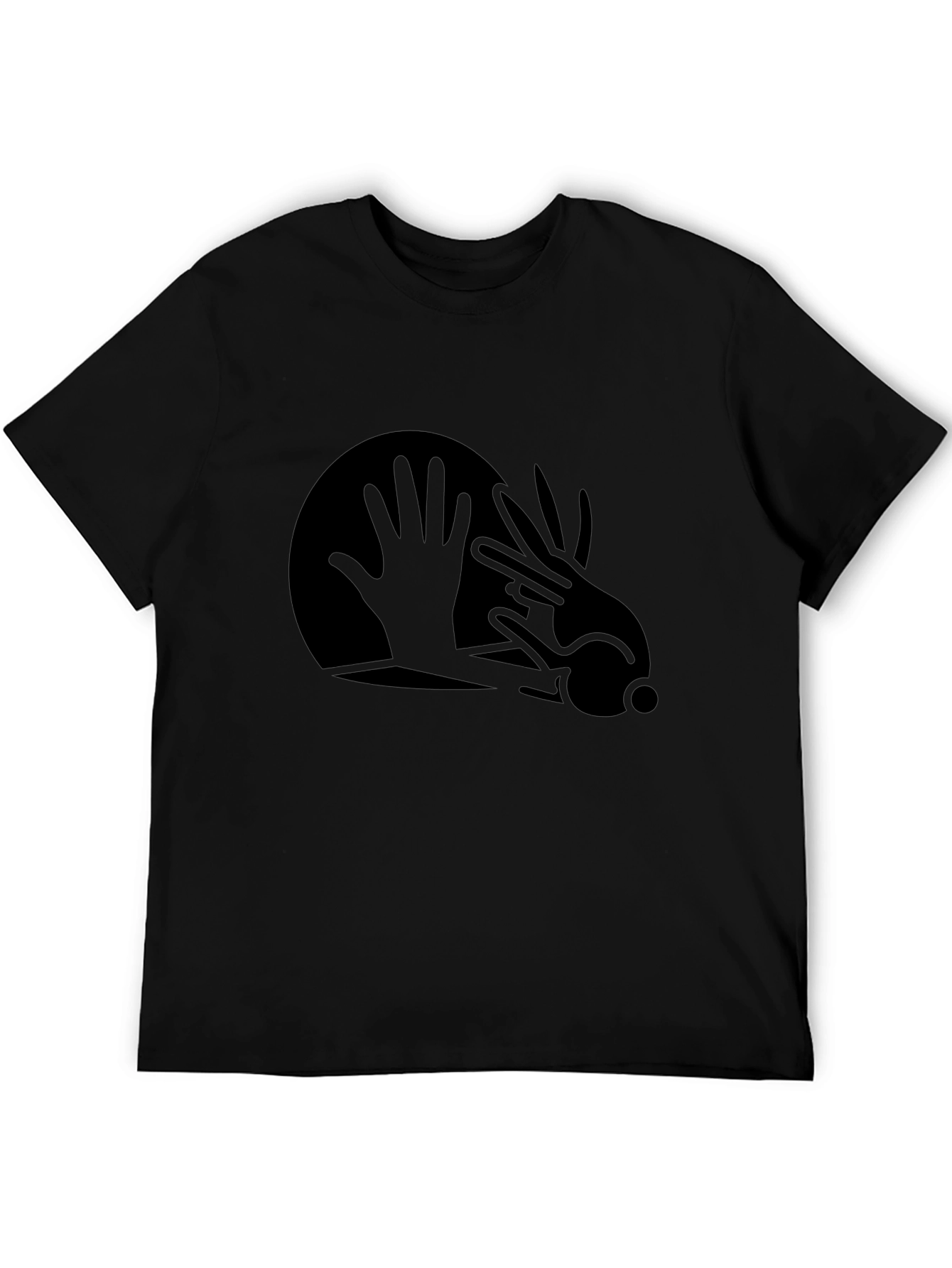 Black Abstract Hand Rabbit Graphic Black T-Shirt view 5