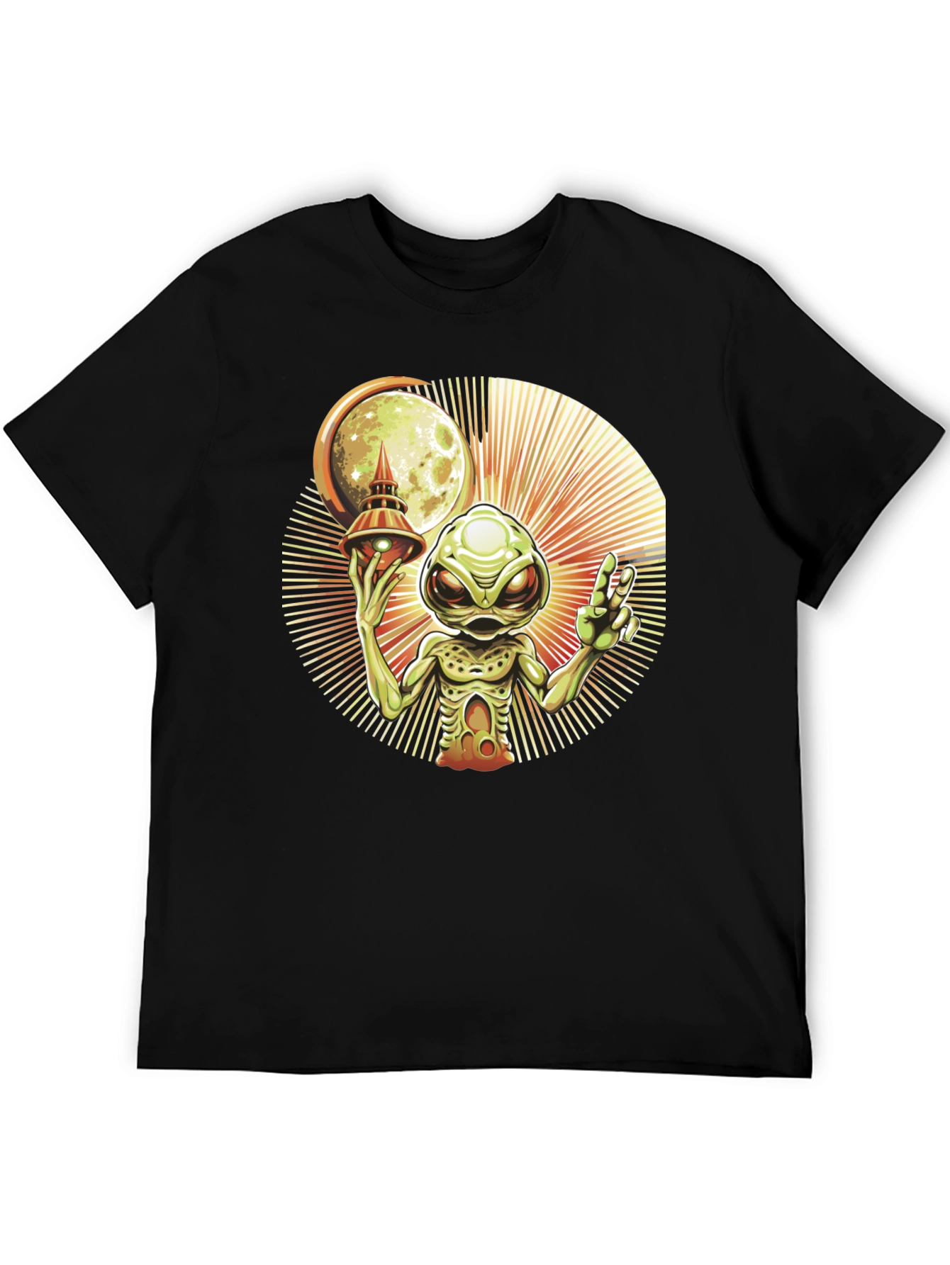 Black Alien UFO Graphic Tee - Black Cotton T-Shirt view 5
