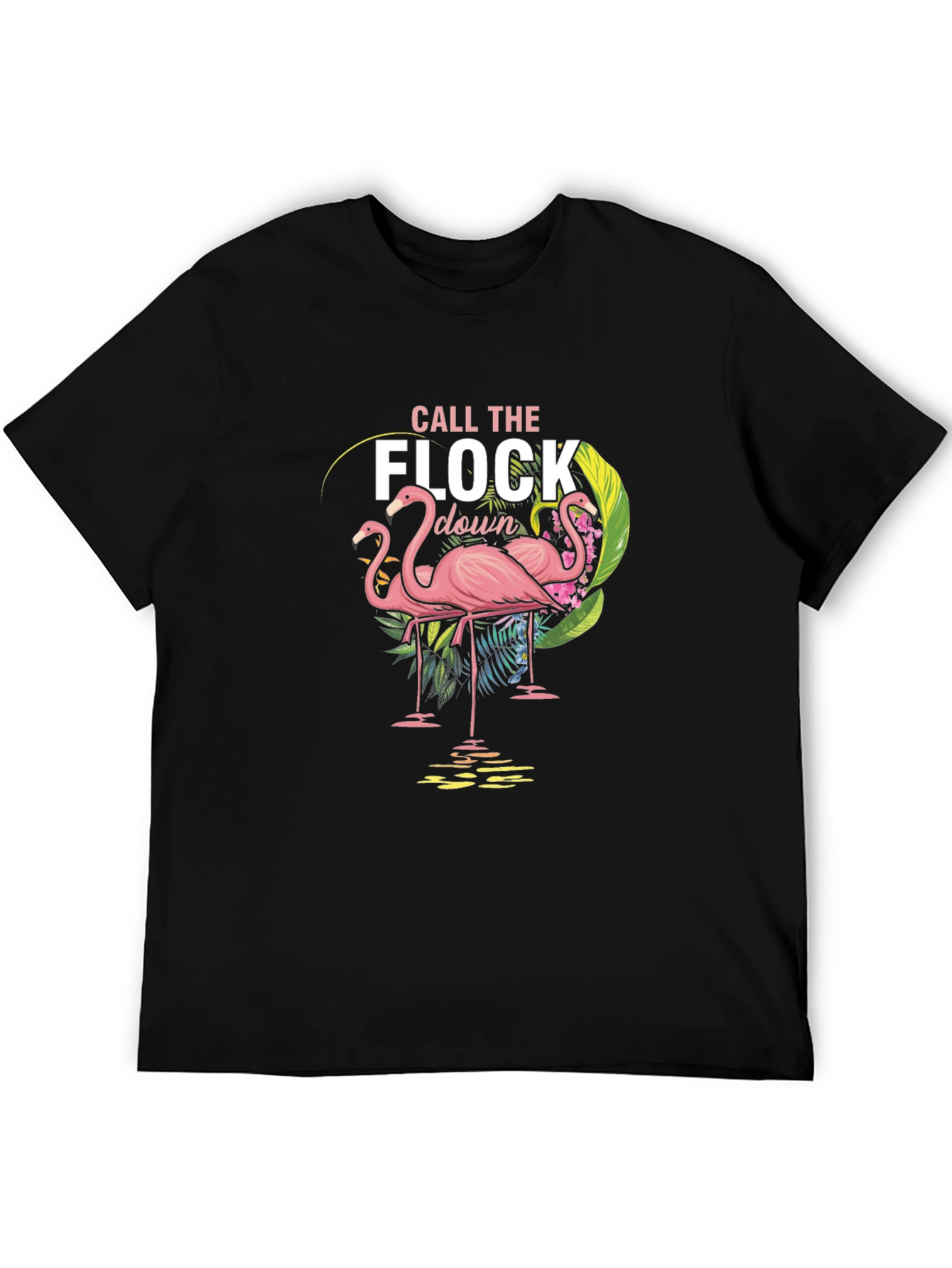 Black Call the Flock Down Flamingo Graphic Tee - Black view 5