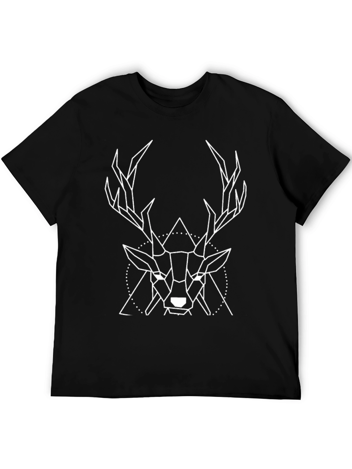Black Geometric Deer Graphic Tee - Black Cotton T-Shirt view 5