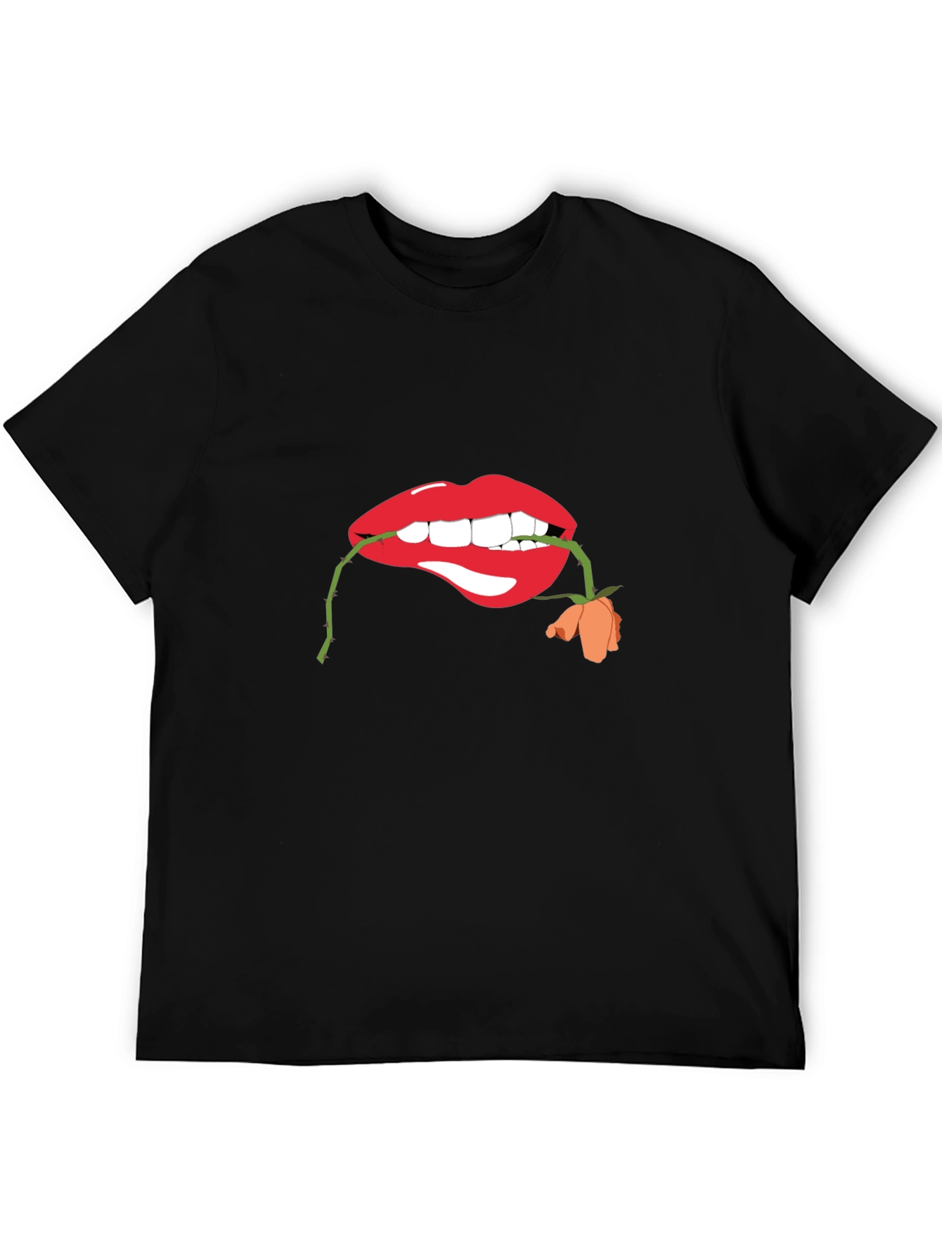 Black Lips with Rose Graphic T-Shirt view 5