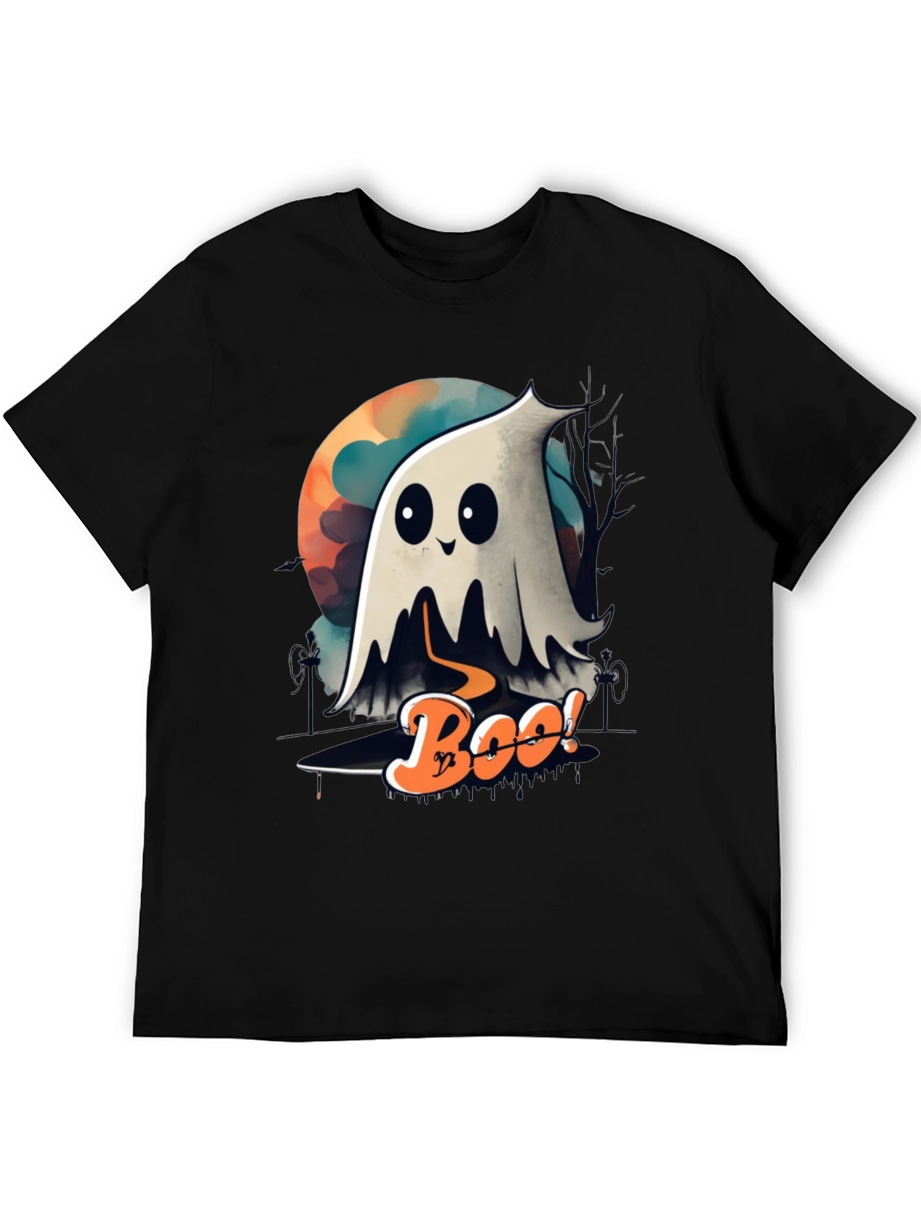 Black Spooky Boo Ghost Halloween T-Shirt view 5