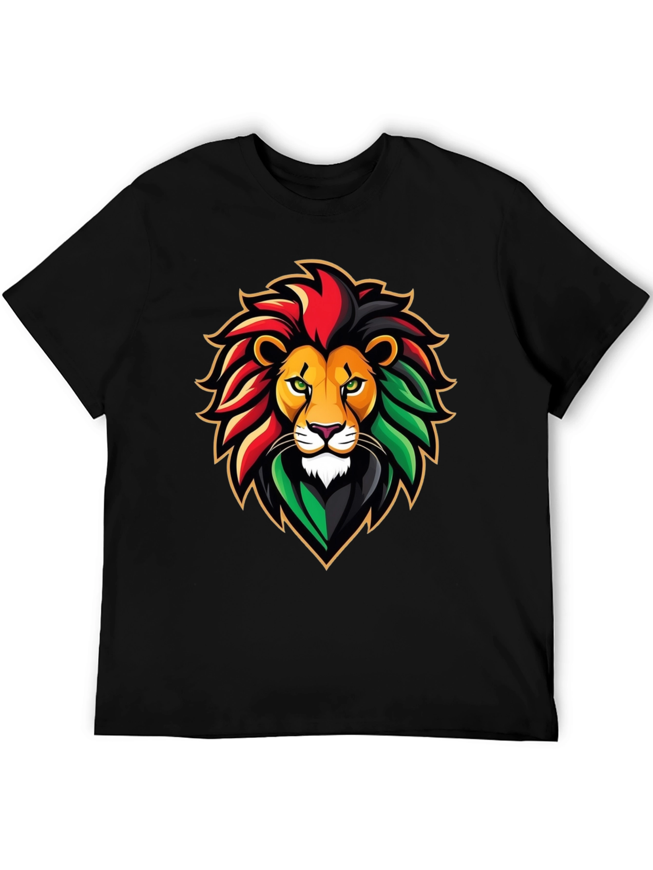 Black Rasta Lion Graphic Tee - Black Cotton T-Shirt view 5