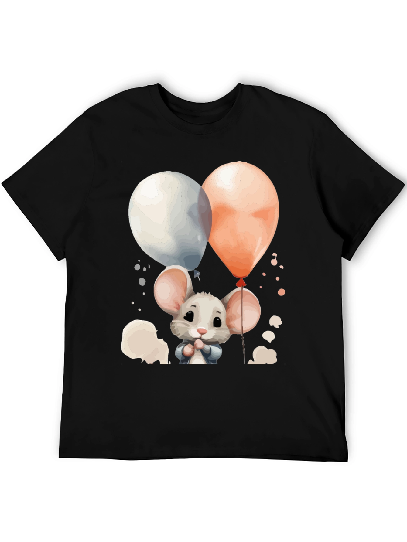 Black Cute Mouse Balloons Graphic Tee - Black Cotton Blend view 5