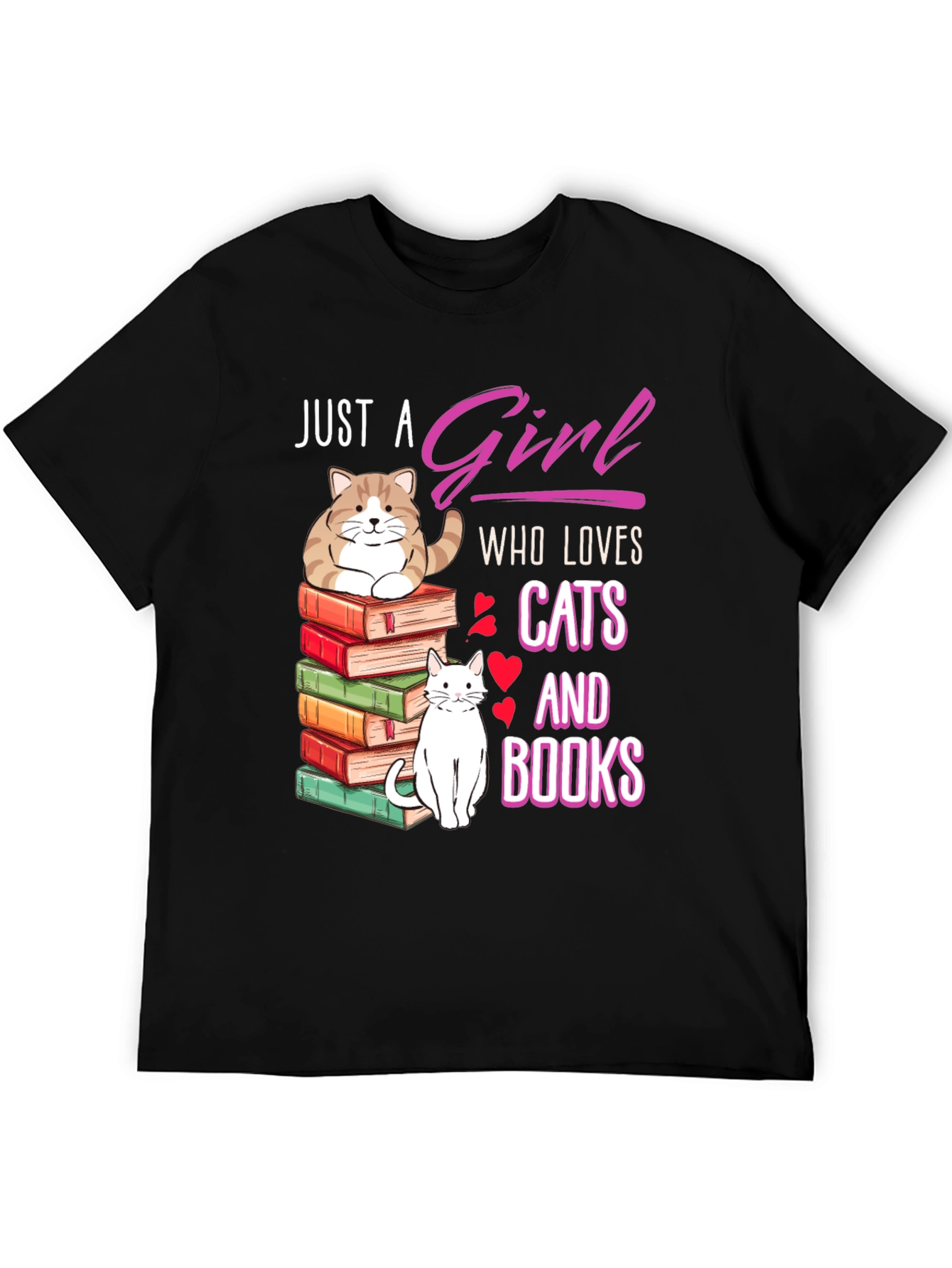 Black Just A Girl Who Loves Cats and Books T-Shirt view 5