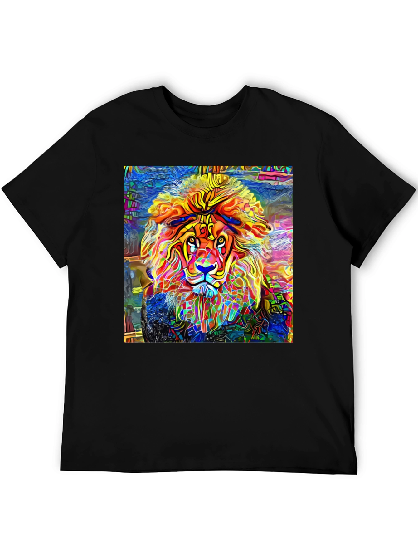 Black Vibrant Lion Graphic Black T-Shirt - Artistic Animal Tee view 5