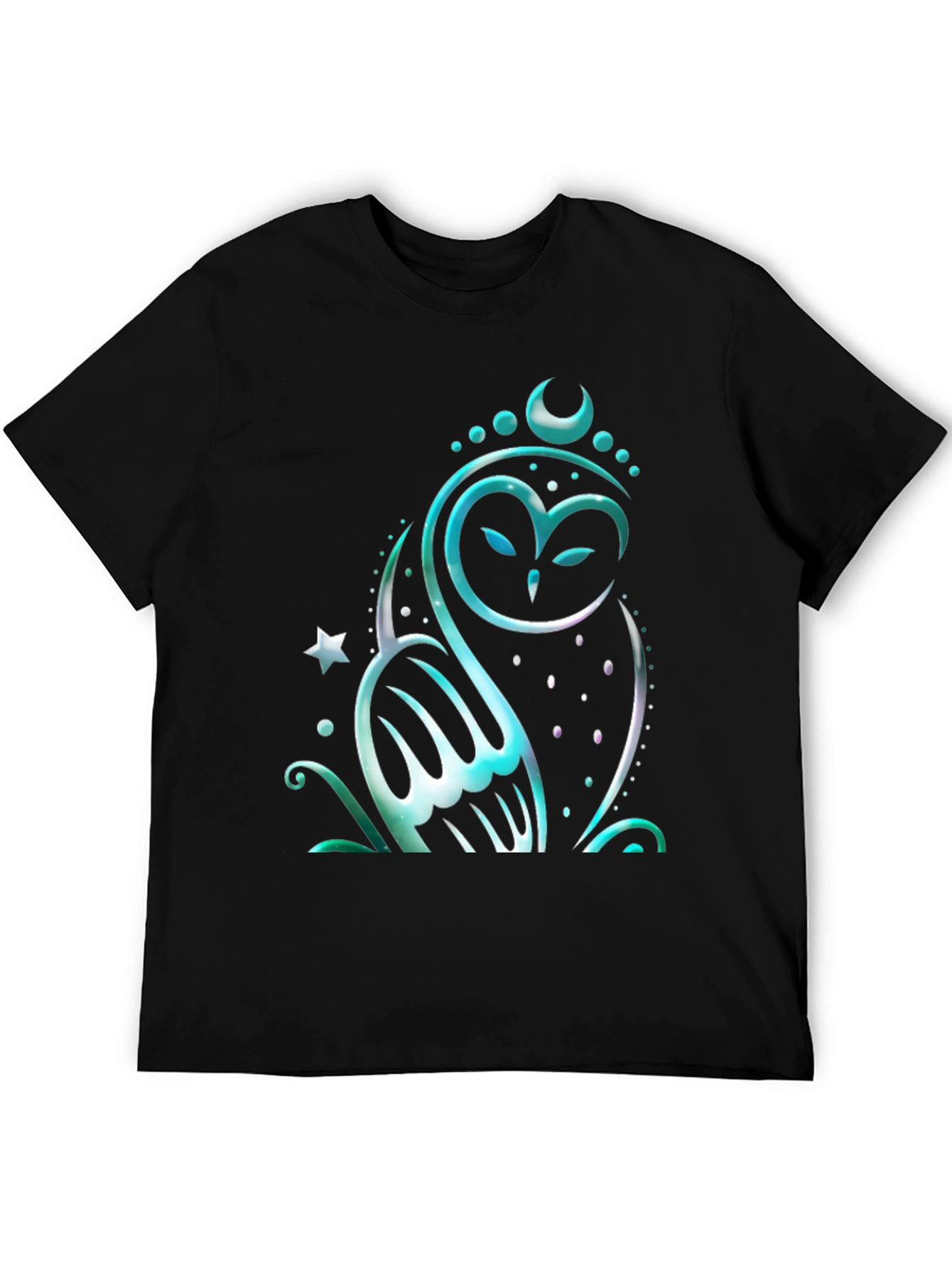 Black Mystical Owl Graphic Tee - Black Cotton Blend Shirt view 5