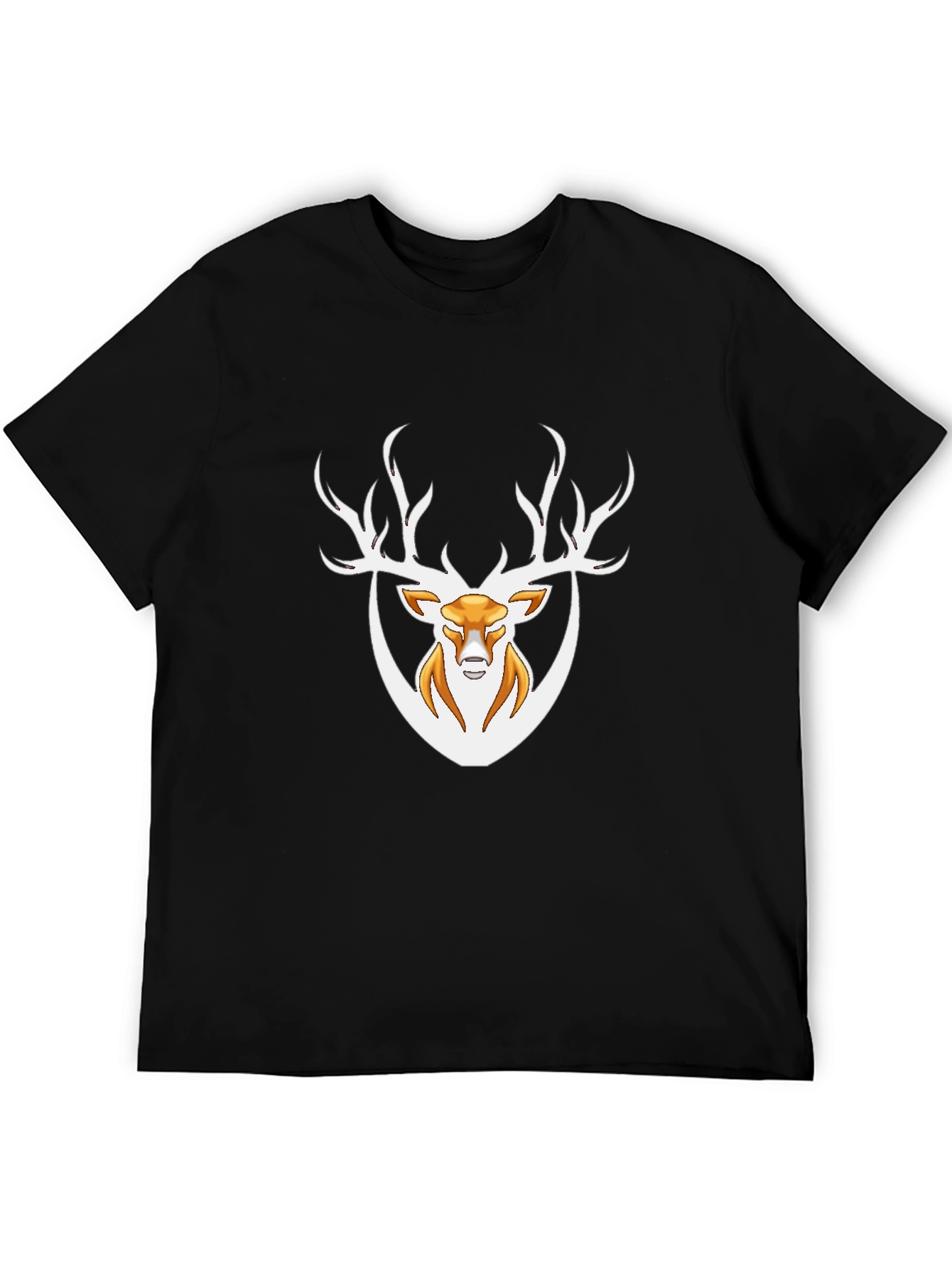 Black Men's Black T-Shirt with Deer Graphic view 5